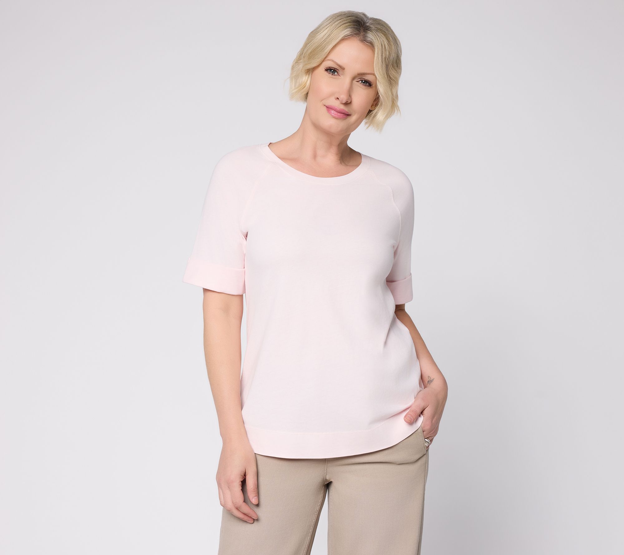 LOGO by Lori Goldstein 100% Cotton Elbow Sleeve Everday Tee