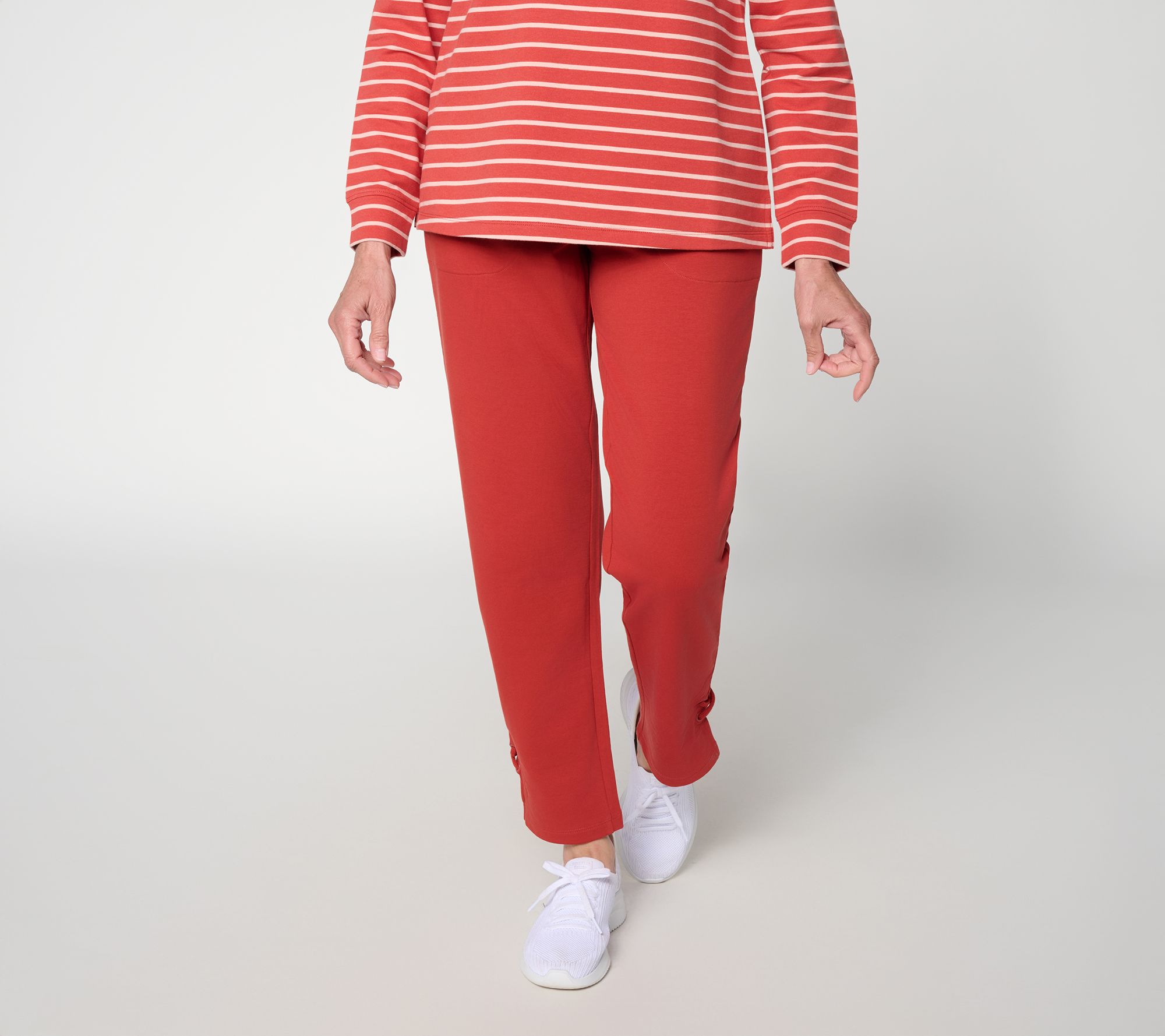 Denim & Co. Active Regular French Terry Ankle Pants W/ Lace Up Detail