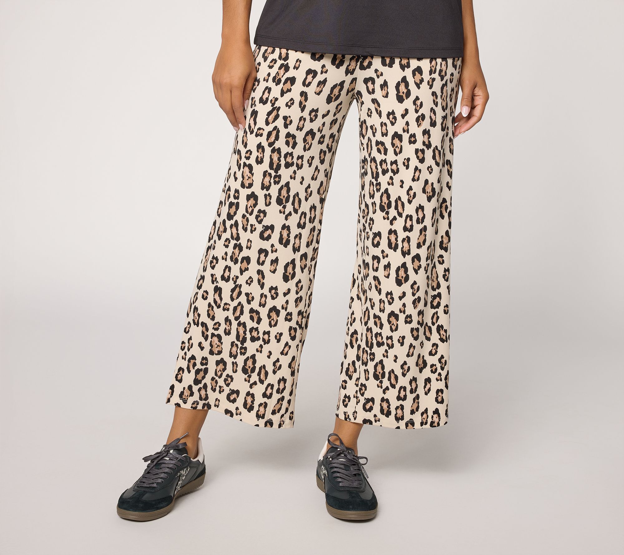 "As Is" Susan Graver Petite Printed Liquid Knit Wide Leg Crop Pants