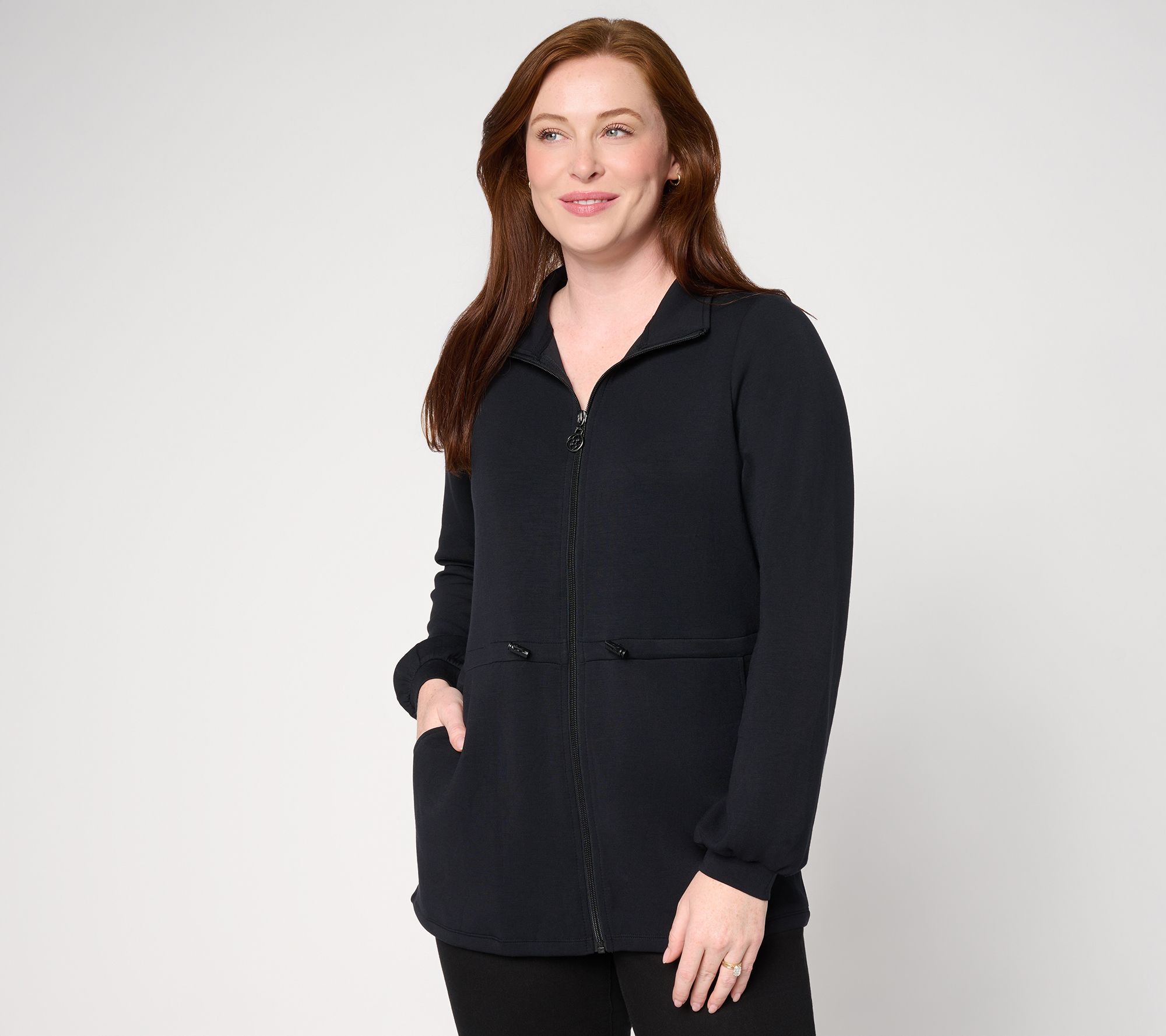 "As Is" Belle by Kim Gravel ScubaLuxe Cinch Waist Zip Front Jacket