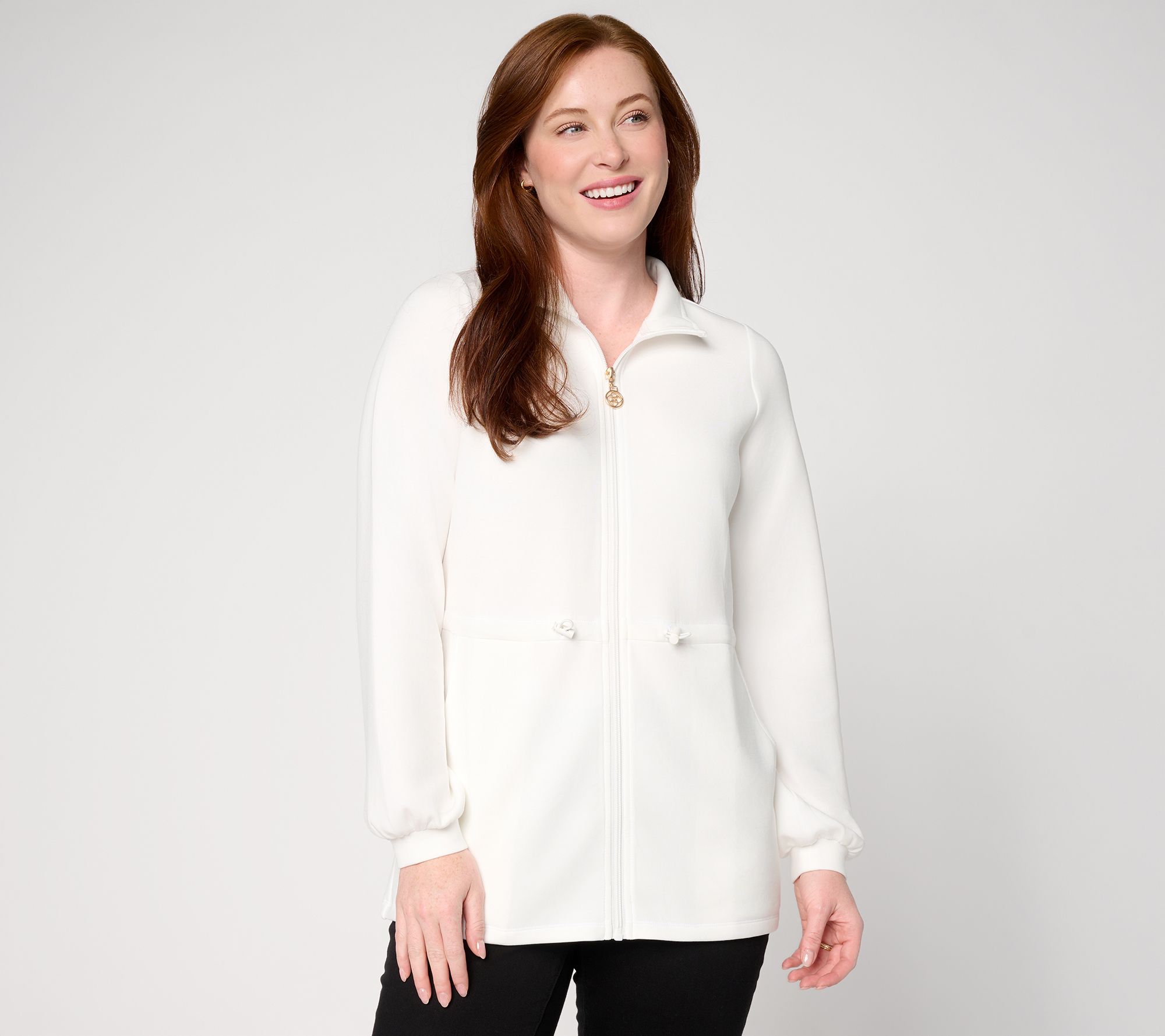 "As Is" Belle by Kim Gravel ScubaLuxe Cinch Waist Zip Front Jacket