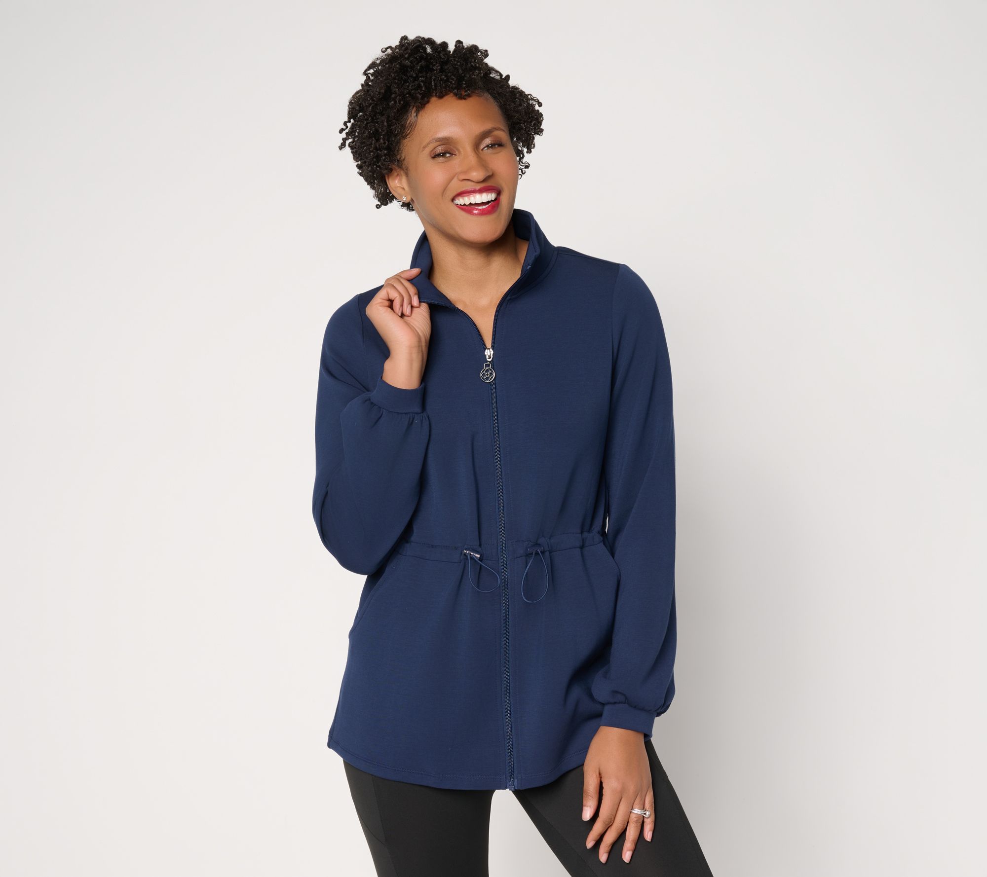 "As Is" Belle by Kim Gravel ScubaLuxe Cinch Waist Zip Front Jacket