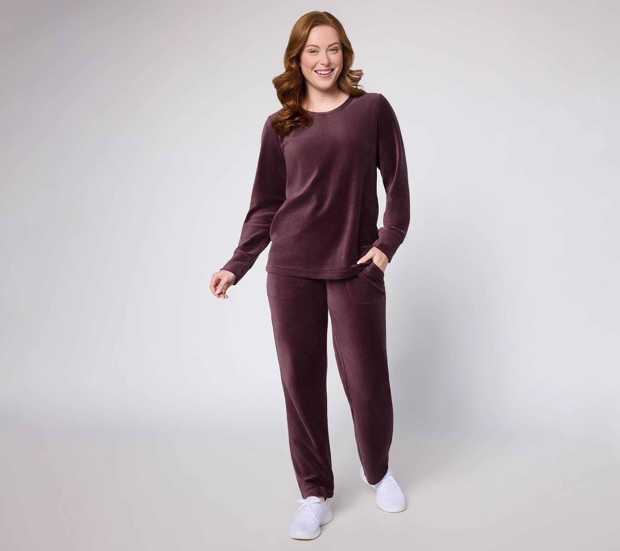 Denim & Co. Active Petite Velour Top & Straight Leg