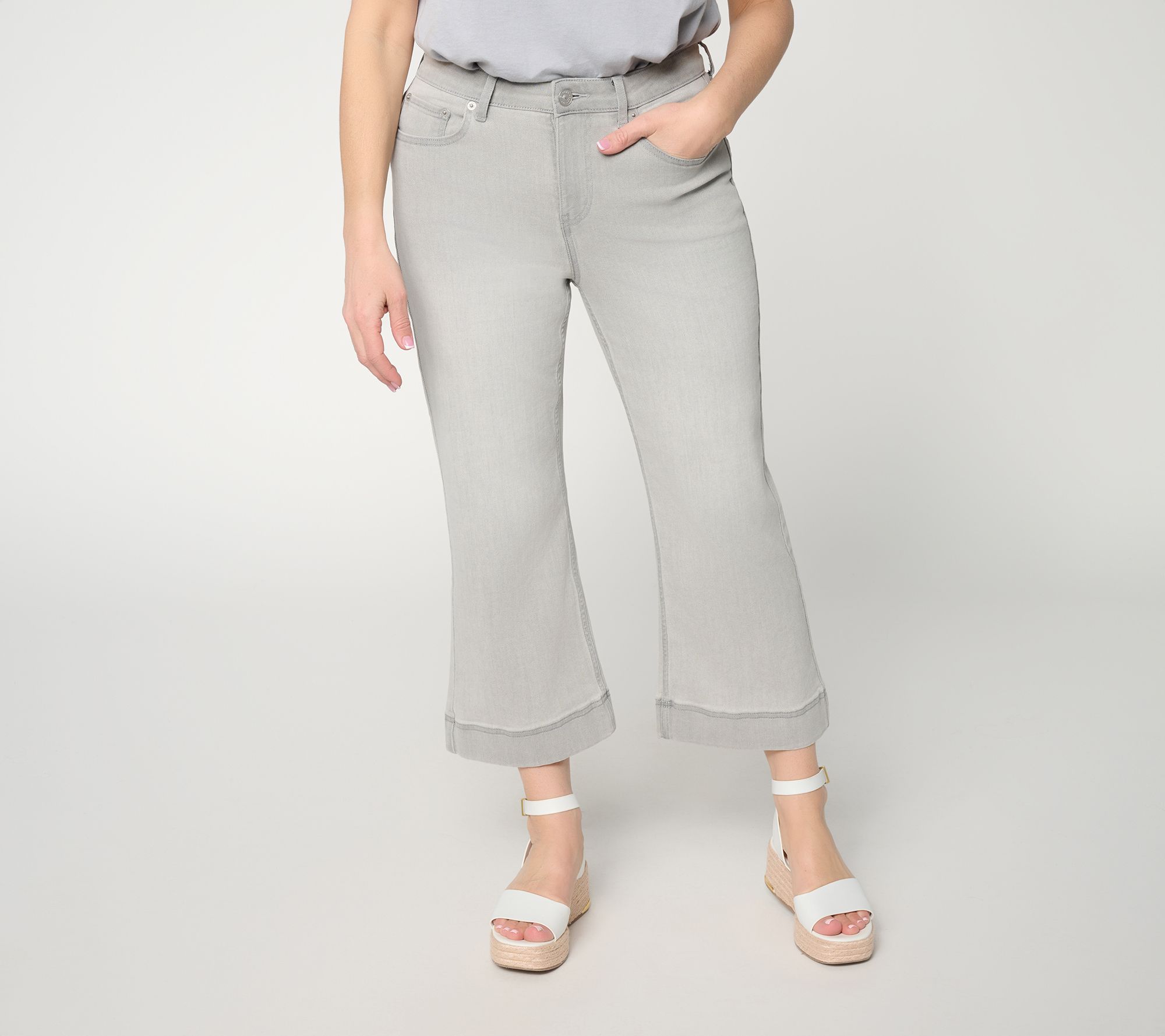 "As Is" LOGO by Lori Goldstein Tall Grey Kick Flare Jeans