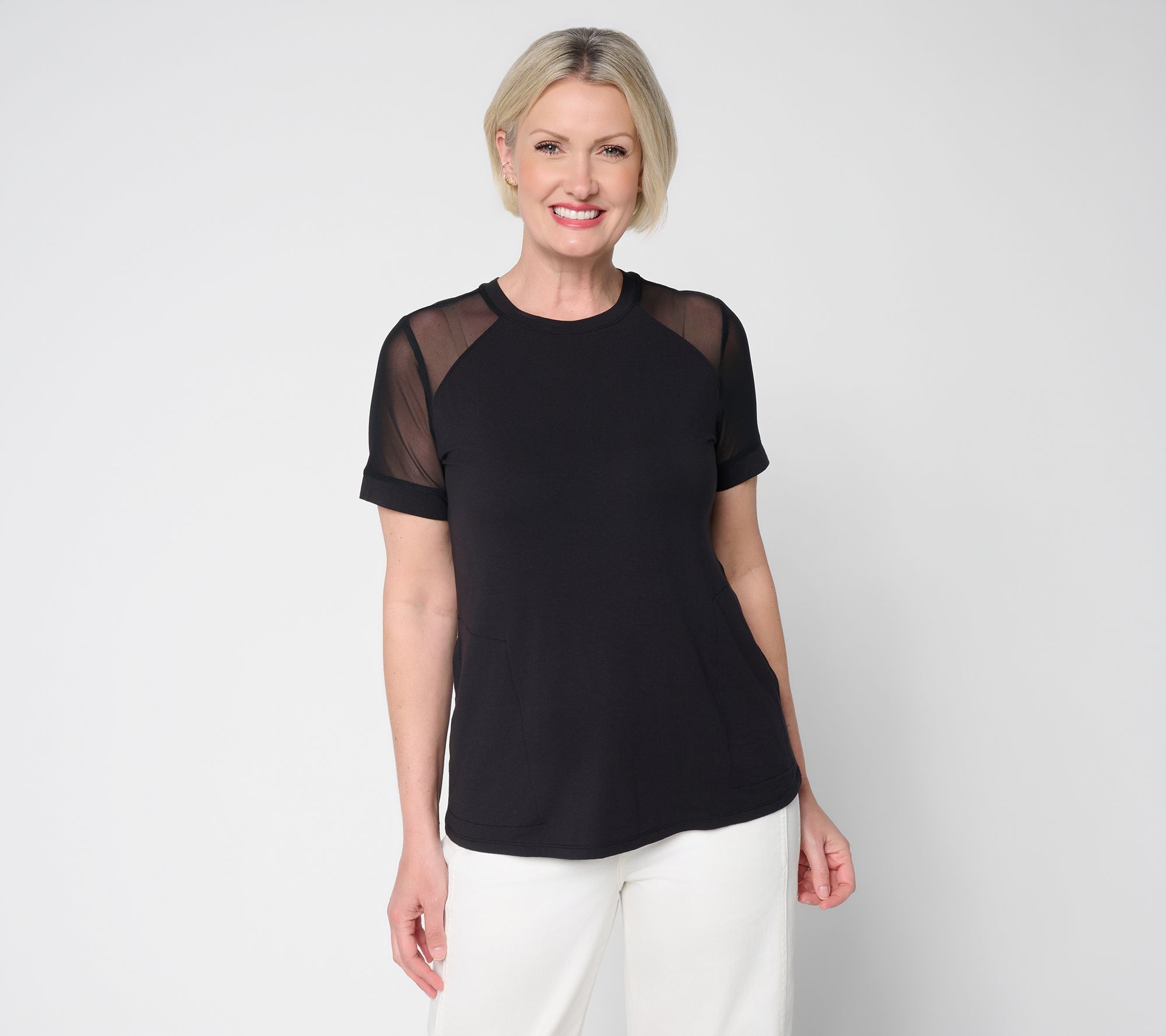 "As Is" LOGO by Lori Goldstein Rayon 230 Mesh Sleeve Top