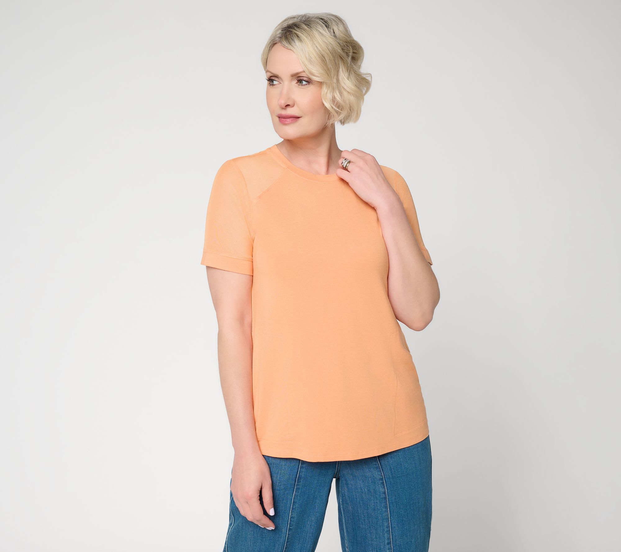 "As Is" LOGO by Lori Goldstein Rayon 230 Mesh Sleeve Top