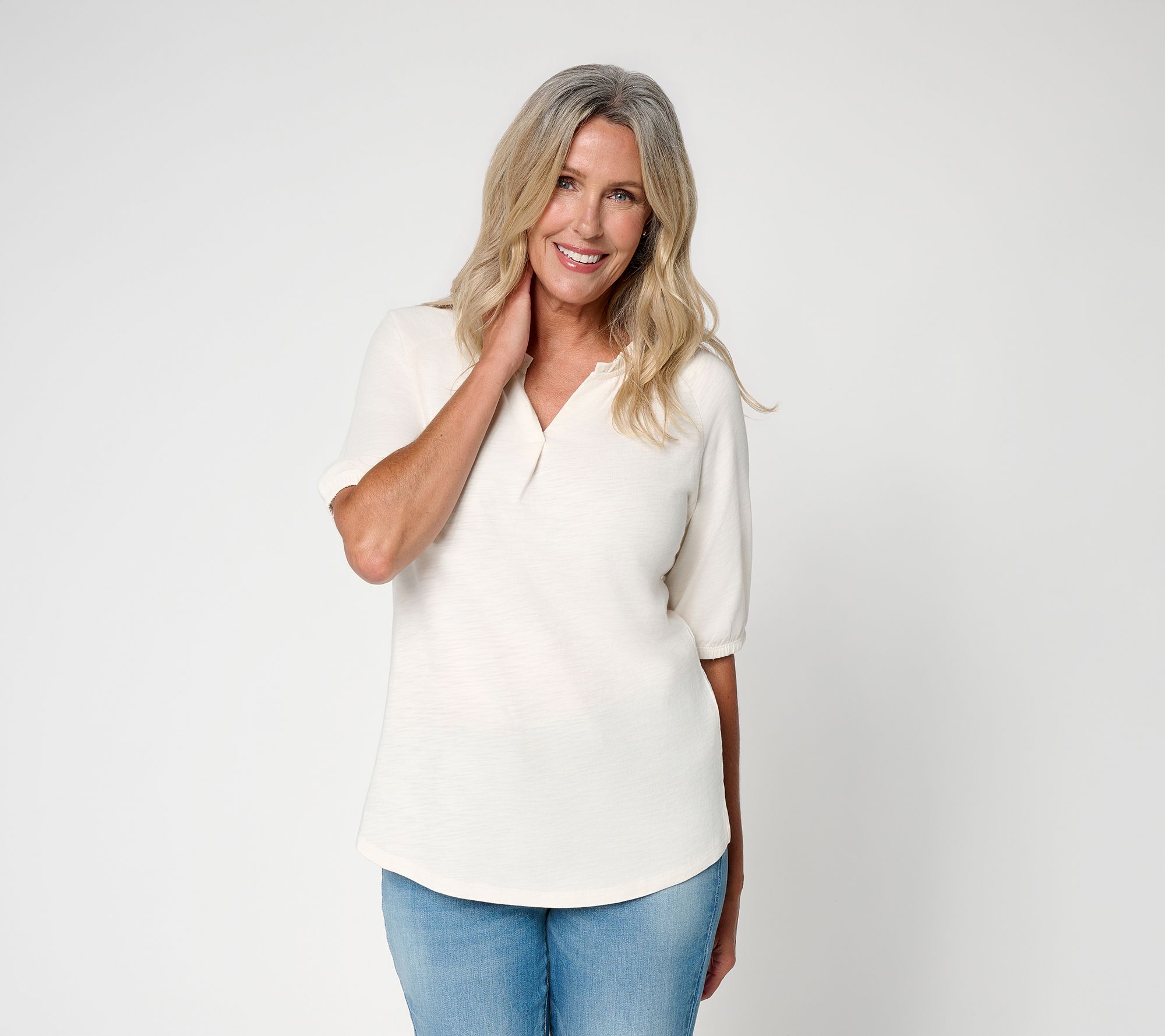 "As Is" Belle Boho by Kim Gravel Slub Knit Elbow Sleeve Top