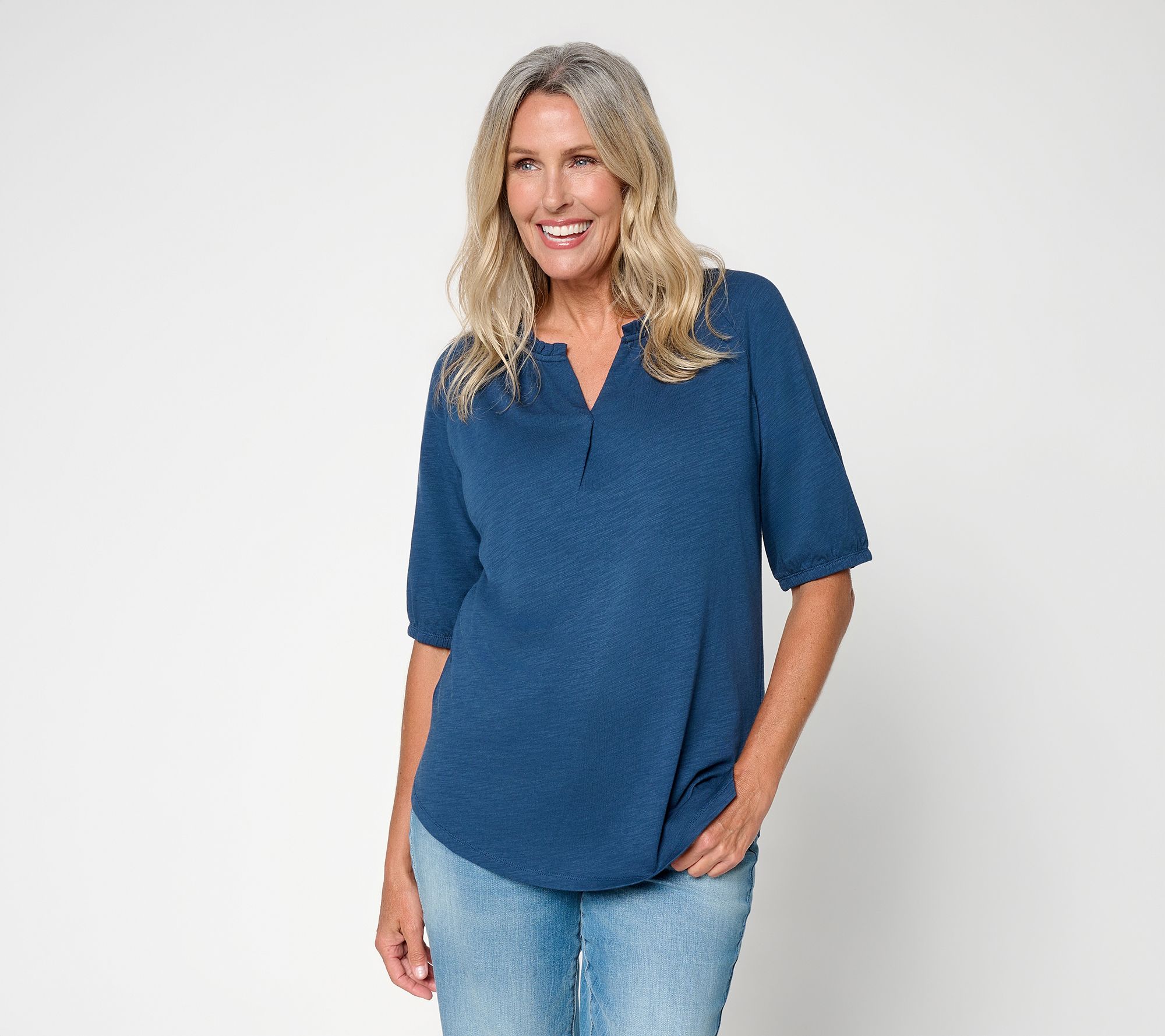 "As Is" Belle Boho by Kim Gravel Slub Knit Elbow Sleeve Top