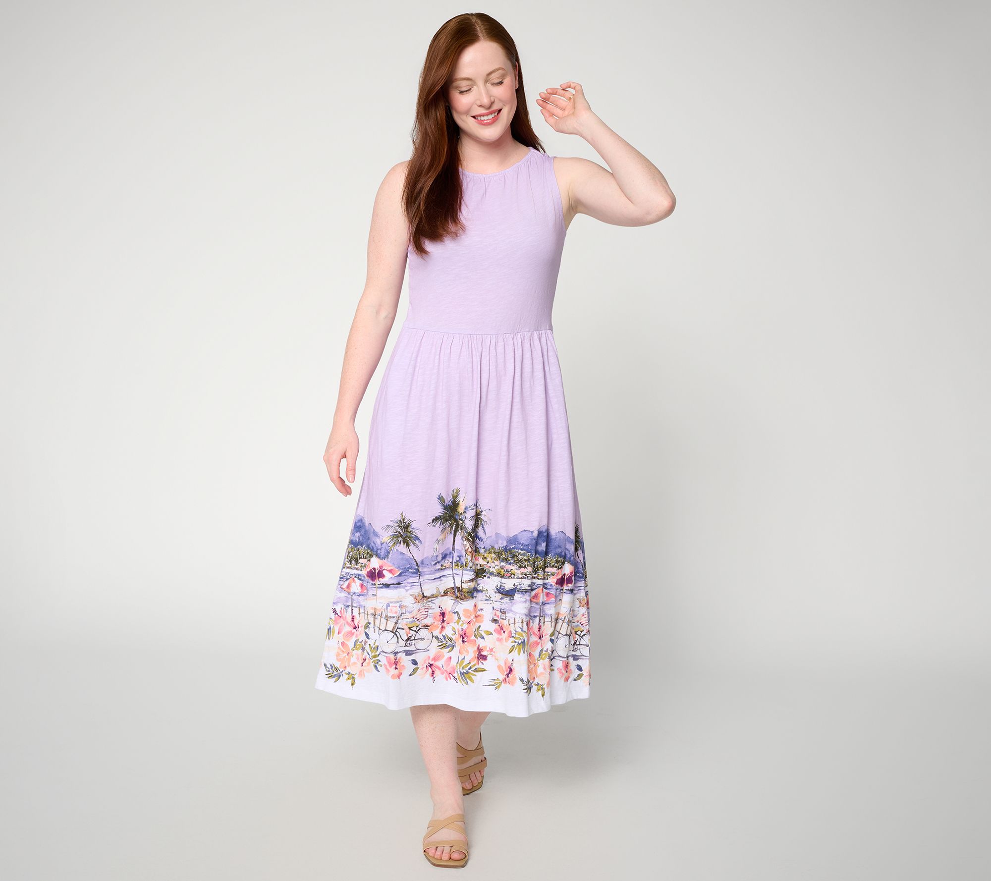 "As Is" Denim & Co. Petite Printed Drop Waist Midi Dress