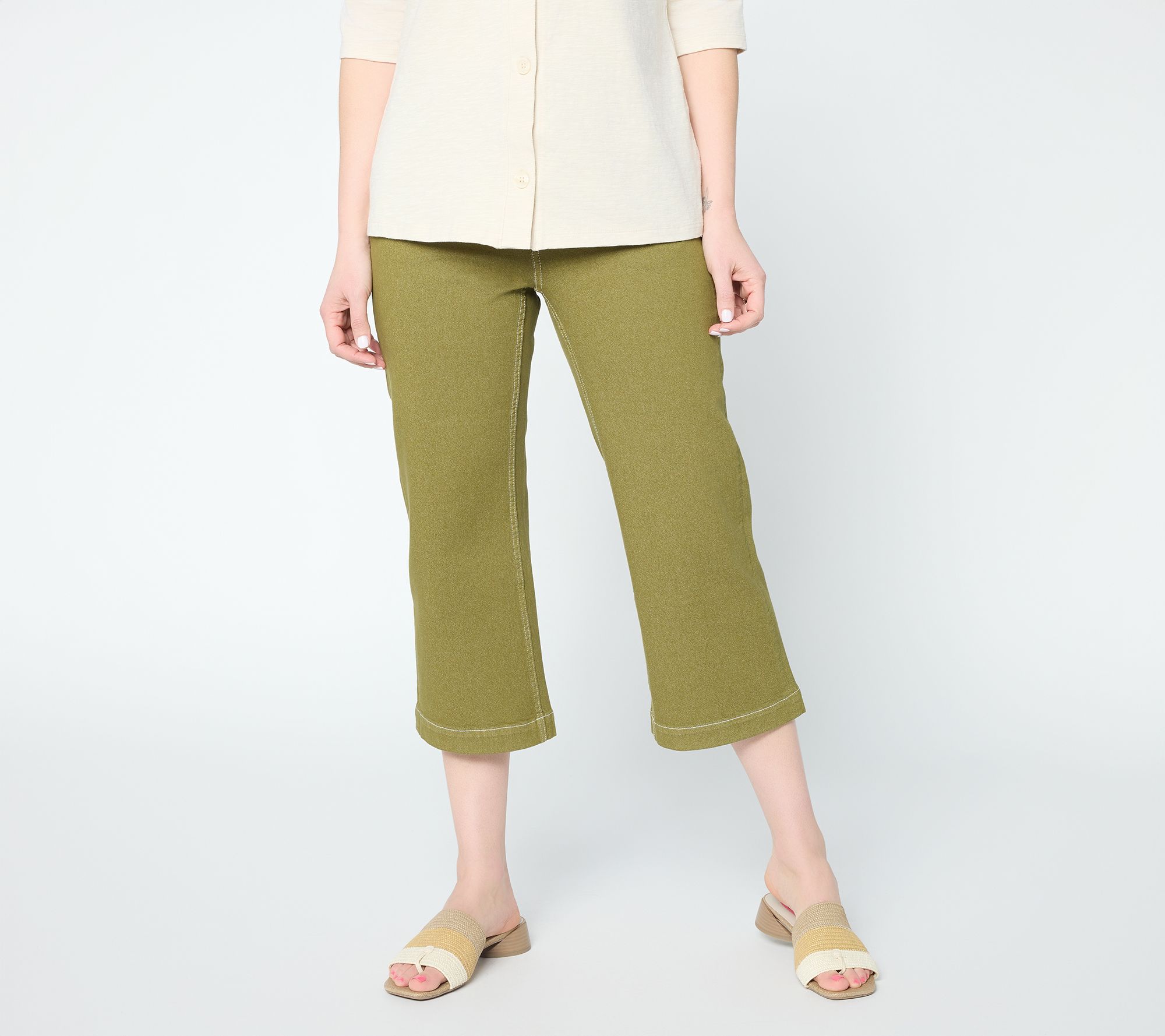 "As Is" Denim & Co. Petite Classic Stretch Wide Leg Crop Jeans