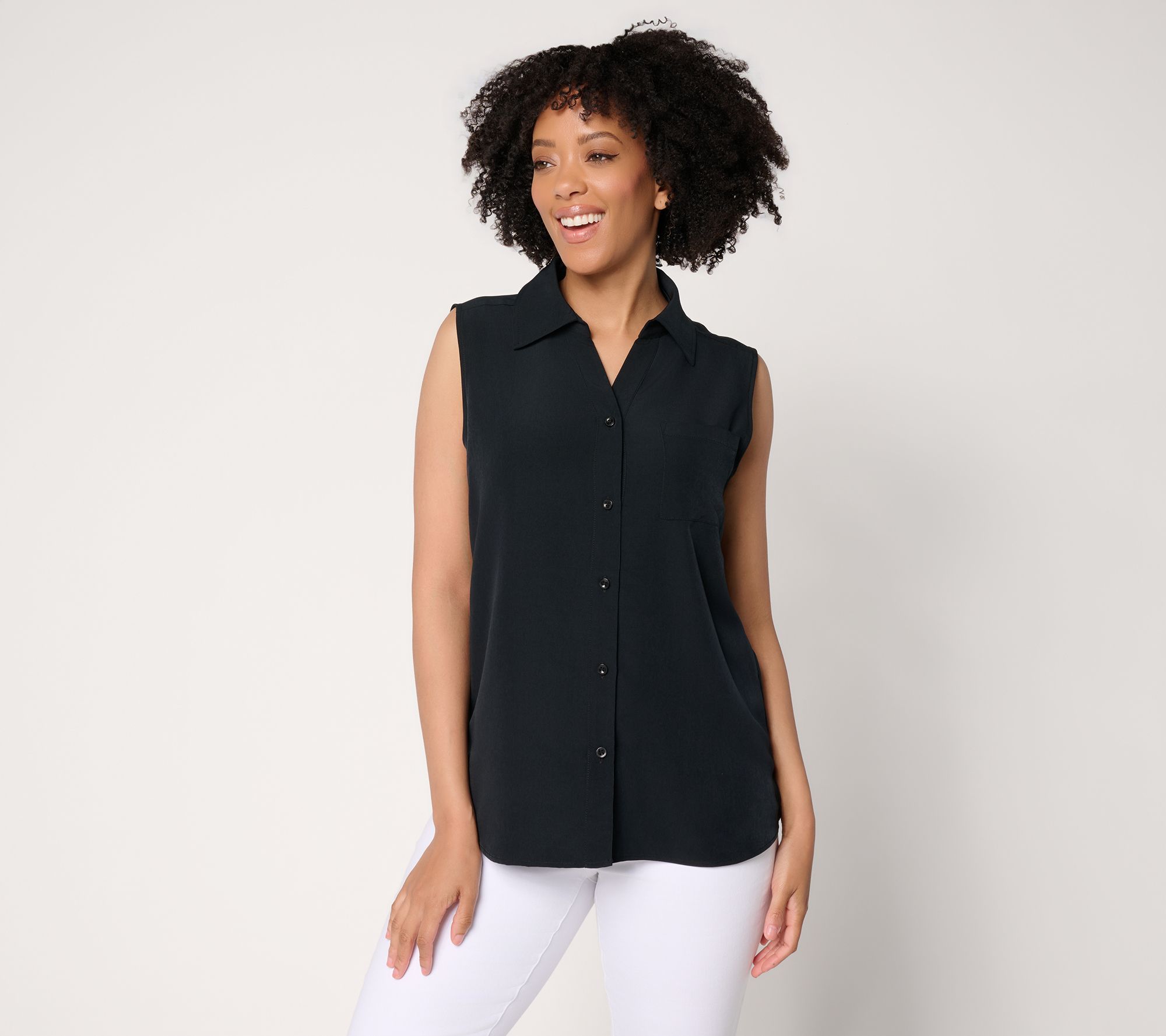 "As Is" Denim & Co. Essentials Woven Sleeveless Utility Shirt