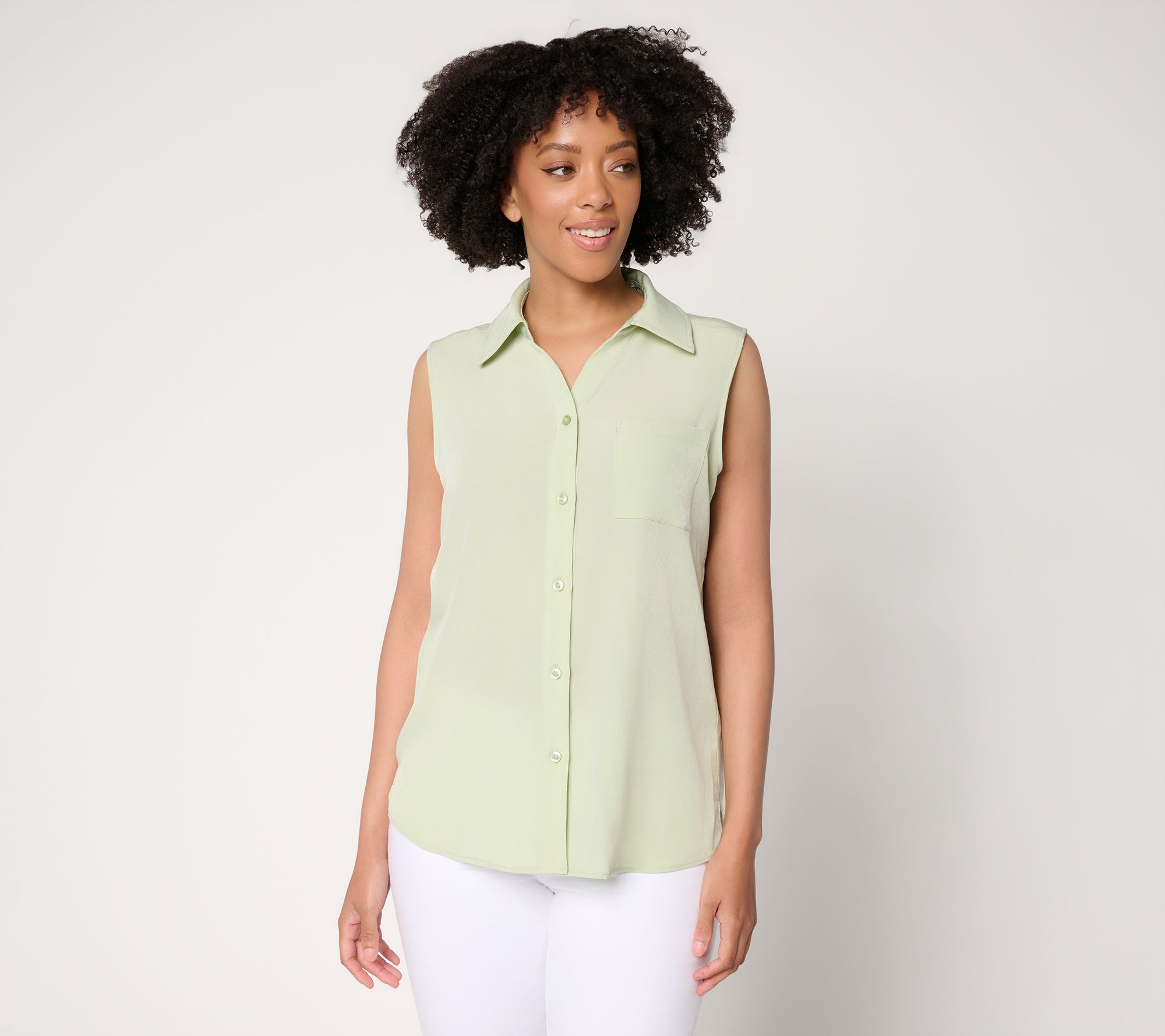 "As Is" Denim & Co. Essentials Woven Sleeveless Utility Shirt