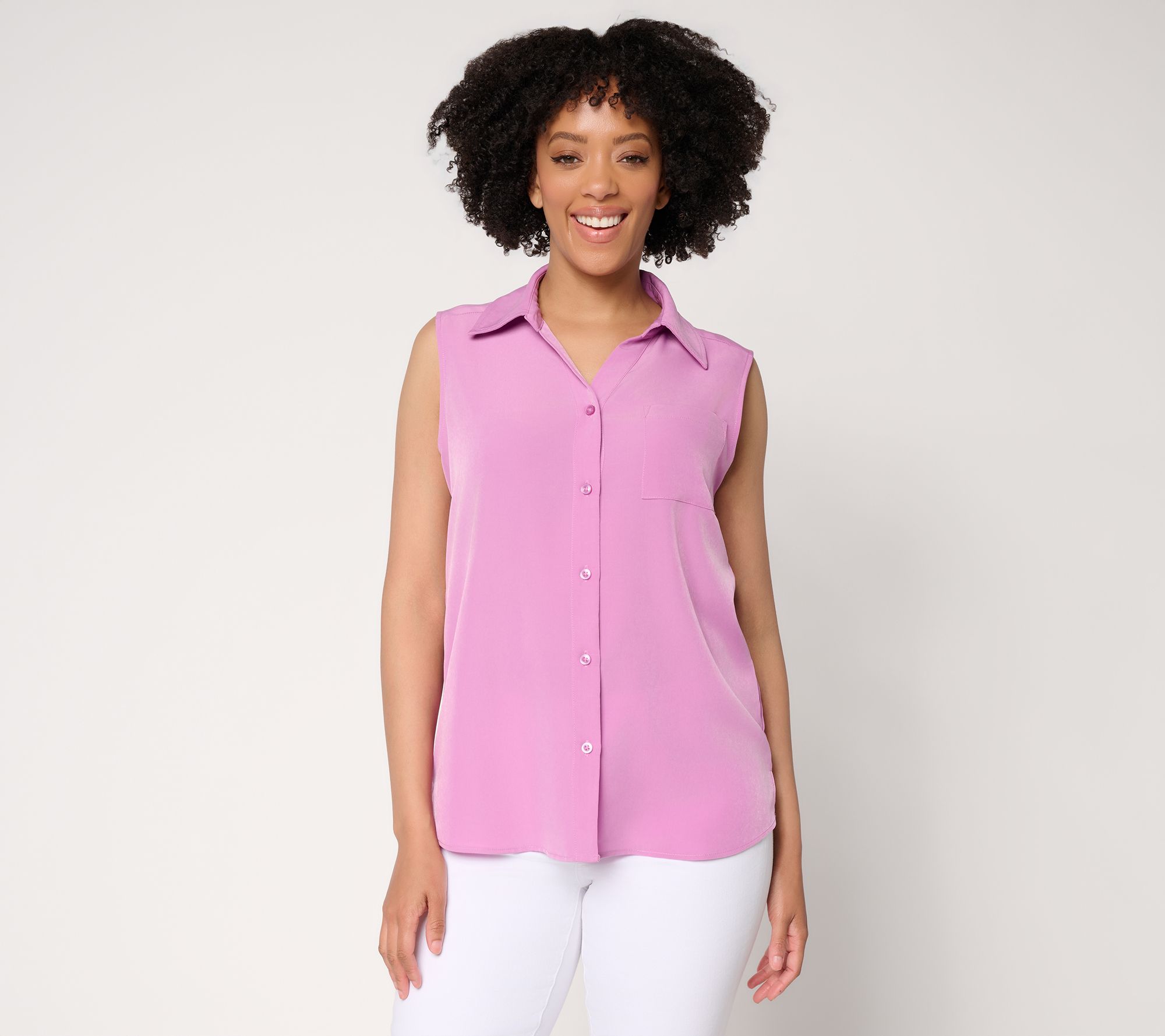 "As Is" Denim & Co. Essentials Woven Sleeveless Utility Shirt