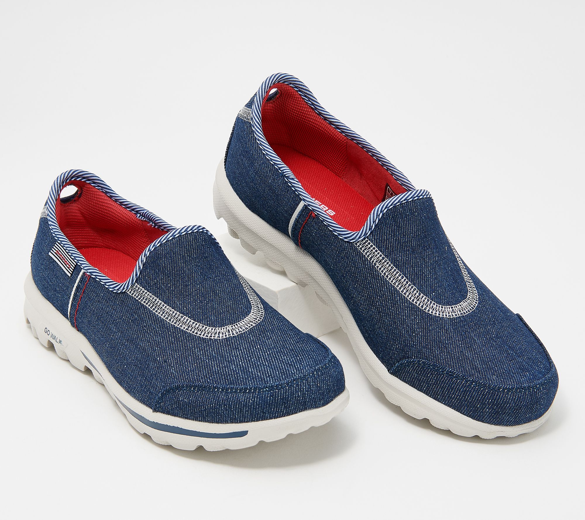 As Is Skechers GOwalk Classic Denim Slip Ons Above Deck QVC