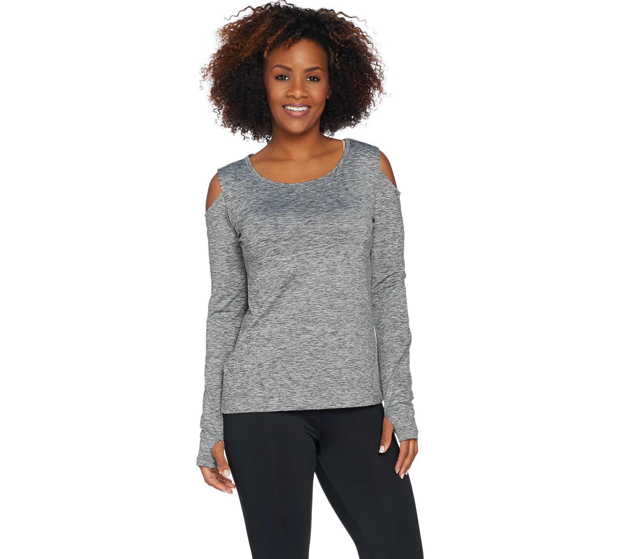 cee bee CHERYL BURKE Melange Knit Cold Shoulder Top - QVC.com