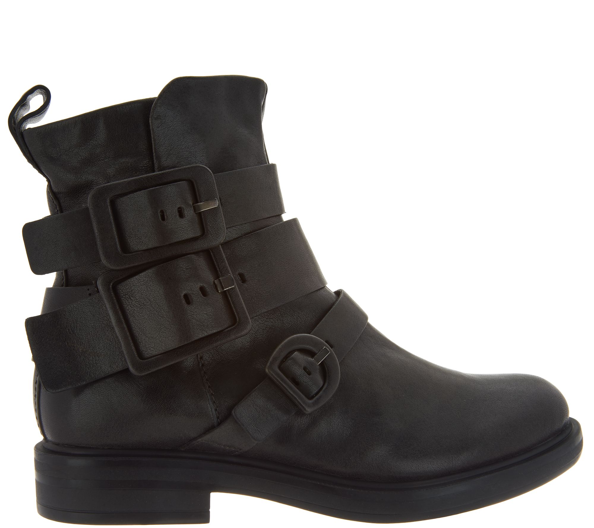 Miz Mooz Leather Triple Buckle Ankle Boots - Casper - QVC.com