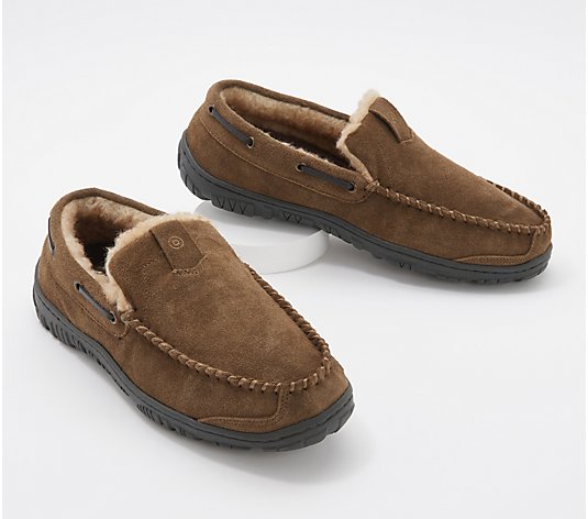 Clarks PETERSBURG Leather Mens Slippers Slip On Padded Wool Tan Carpet shoes 