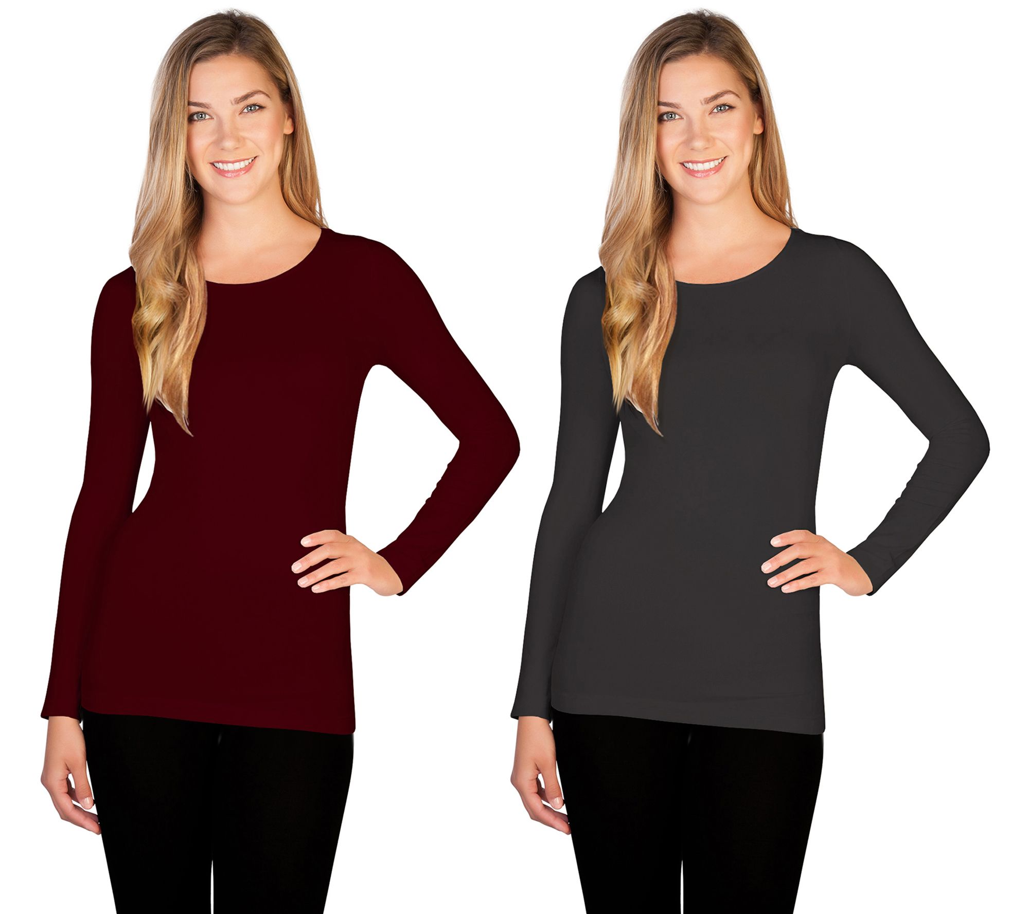 skinnytees Missy Long Sleeve Crew Neck Top Set of 2