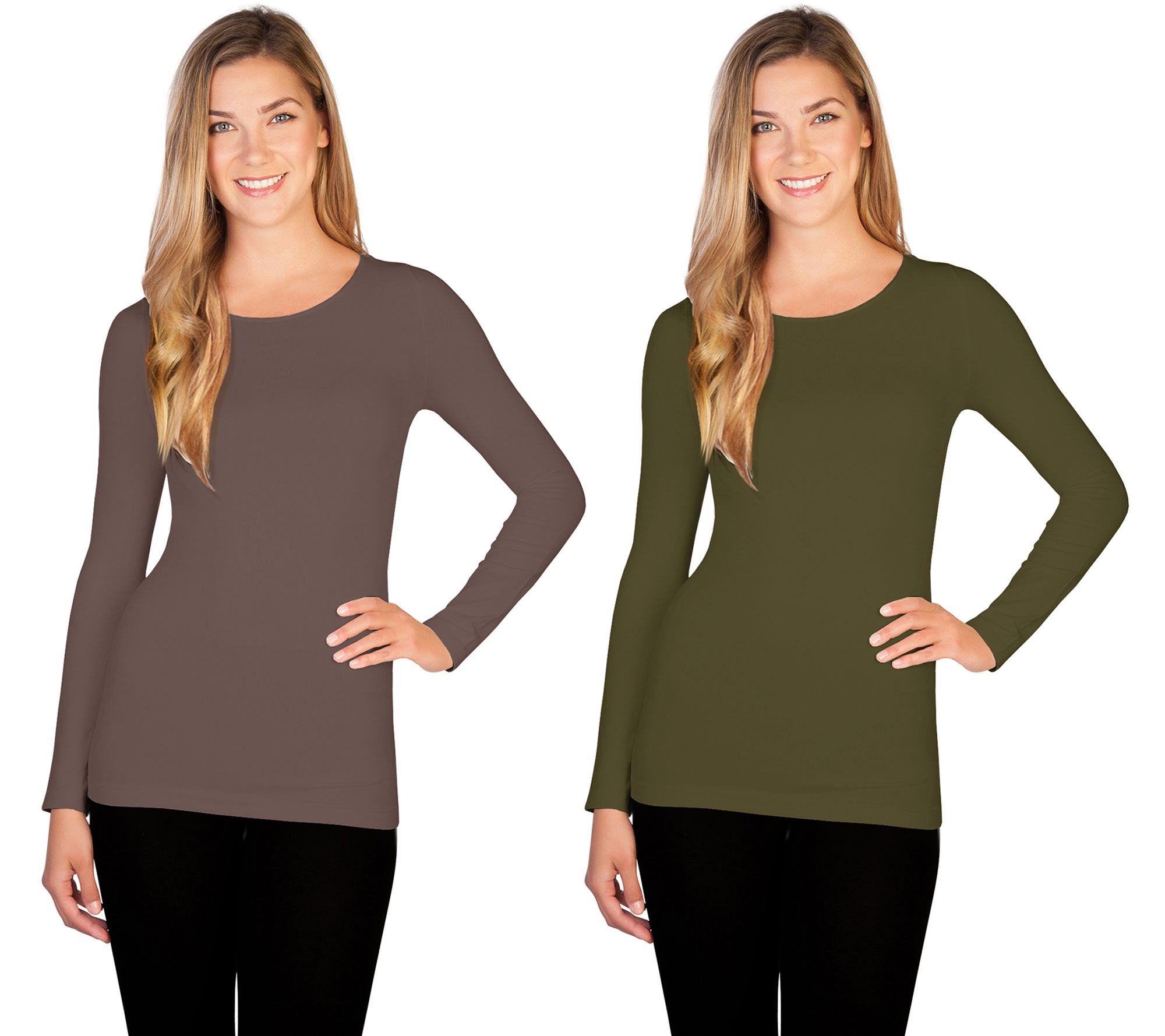 skinnytees Missy Long Sleeve Crew Neck Top Set of 2