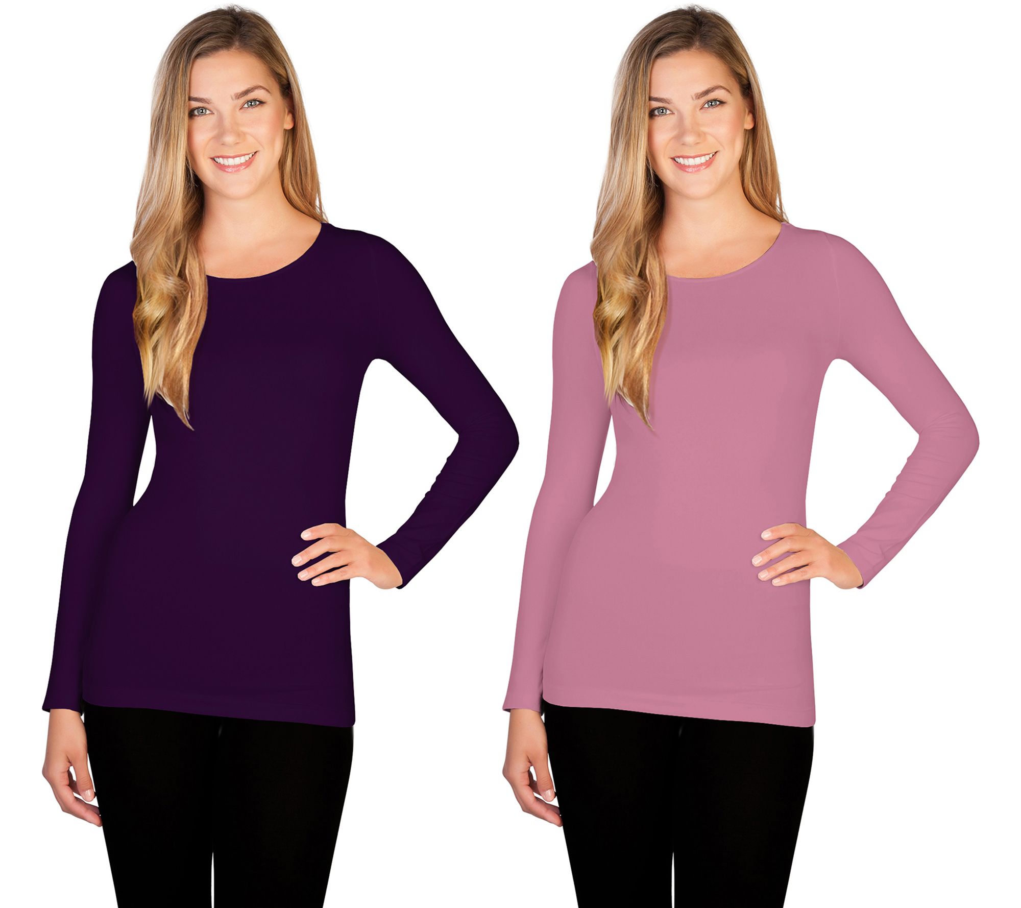 skinnytees Missy Long Sleeve Crew Neck Top Set of 2