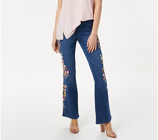 Laurie Felt Petite Silky Denim Embroidered Boot-Cut Jeans