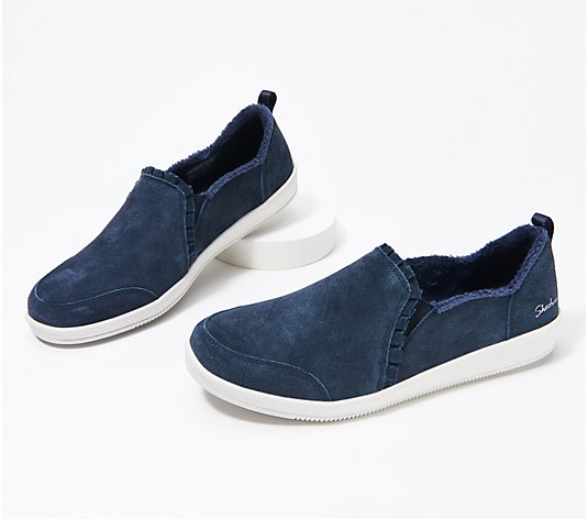 Skechers Suede Ruffle Slip-On Shoes - Madison Ave - Plushed - QVC.com