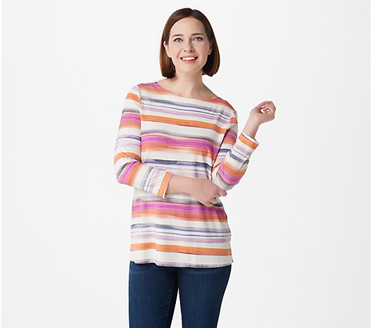 Susan Graver Weekend Printed Cool Touch Knit Top with Twist Detail