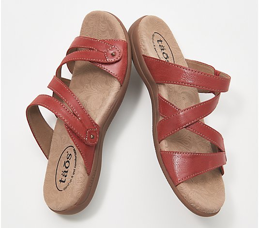 Taos Leather Asymmetrical Slide Sandals - Double U