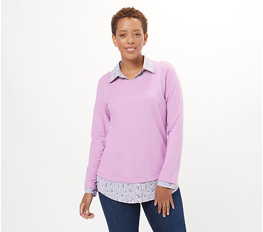 Isaac Mizrahi Live! French Terry & Woven Layered Top