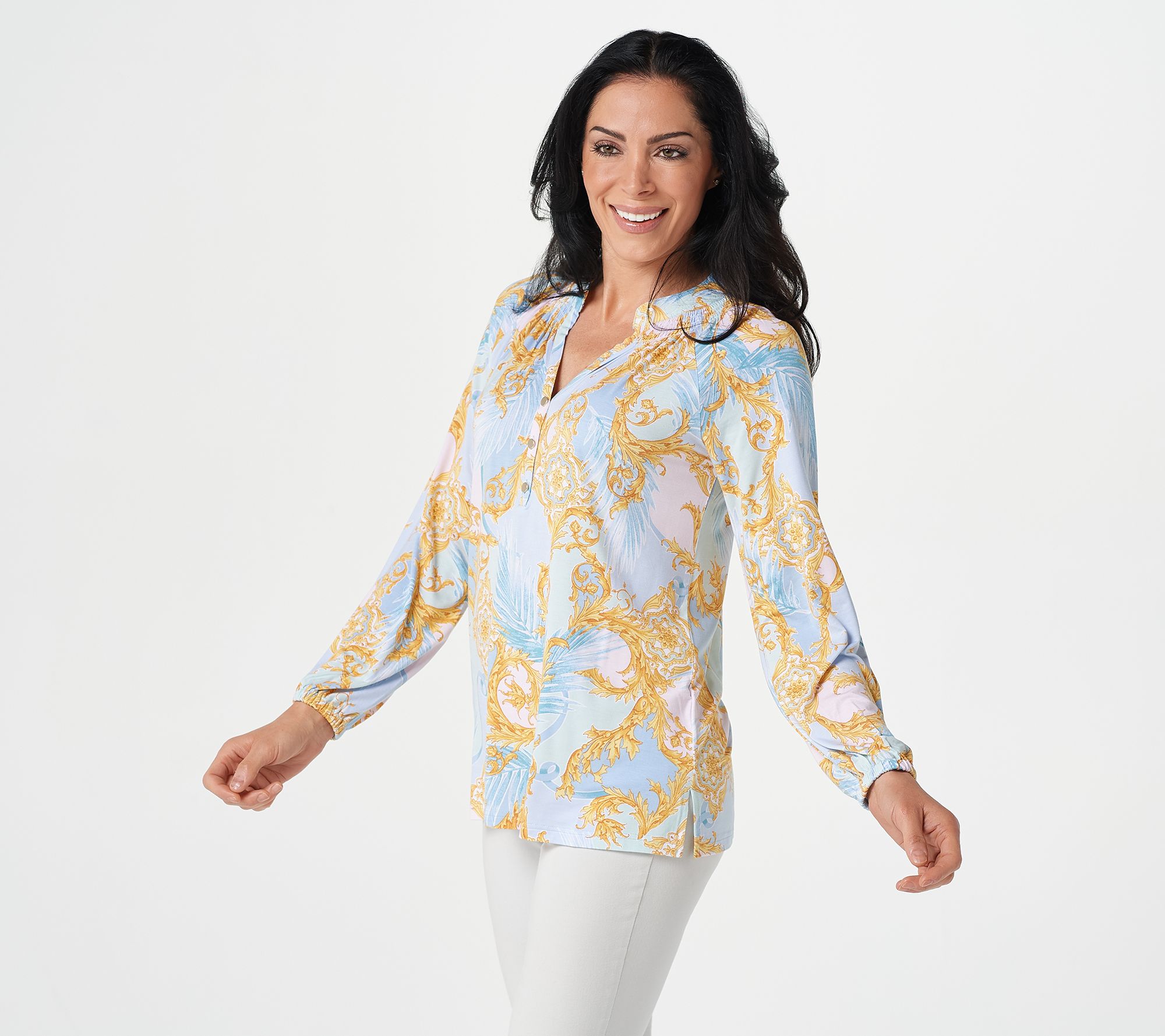 "As Is" Belle by Kim Gravel Abstract-Print V-Neck Knit Top