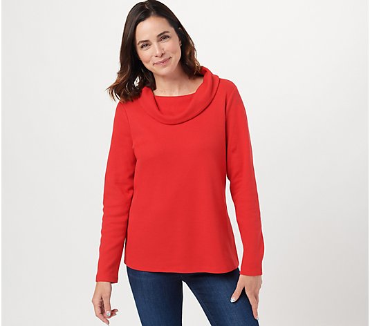 Denim & Co. Essentials Waffle Knit Long-Sleeve Cowl Neck Top