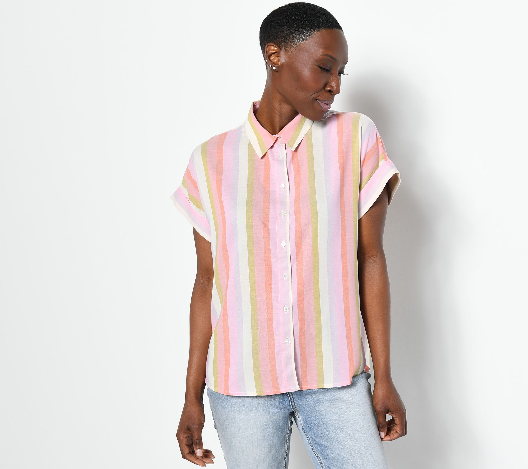 Candace Cameron Bure Sunset Stripe Short-Sleeve Shirt