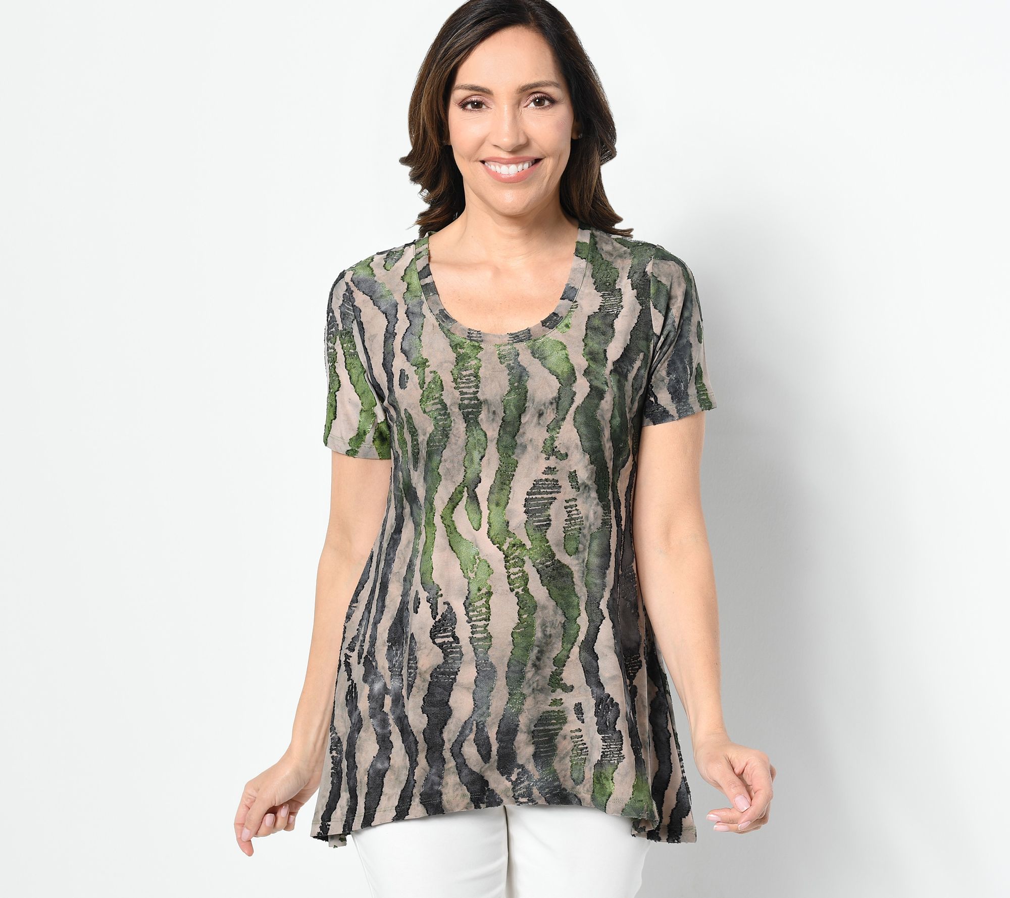 LOGO by Lori Goldstein Knit Jacquard Short Sleeve Top