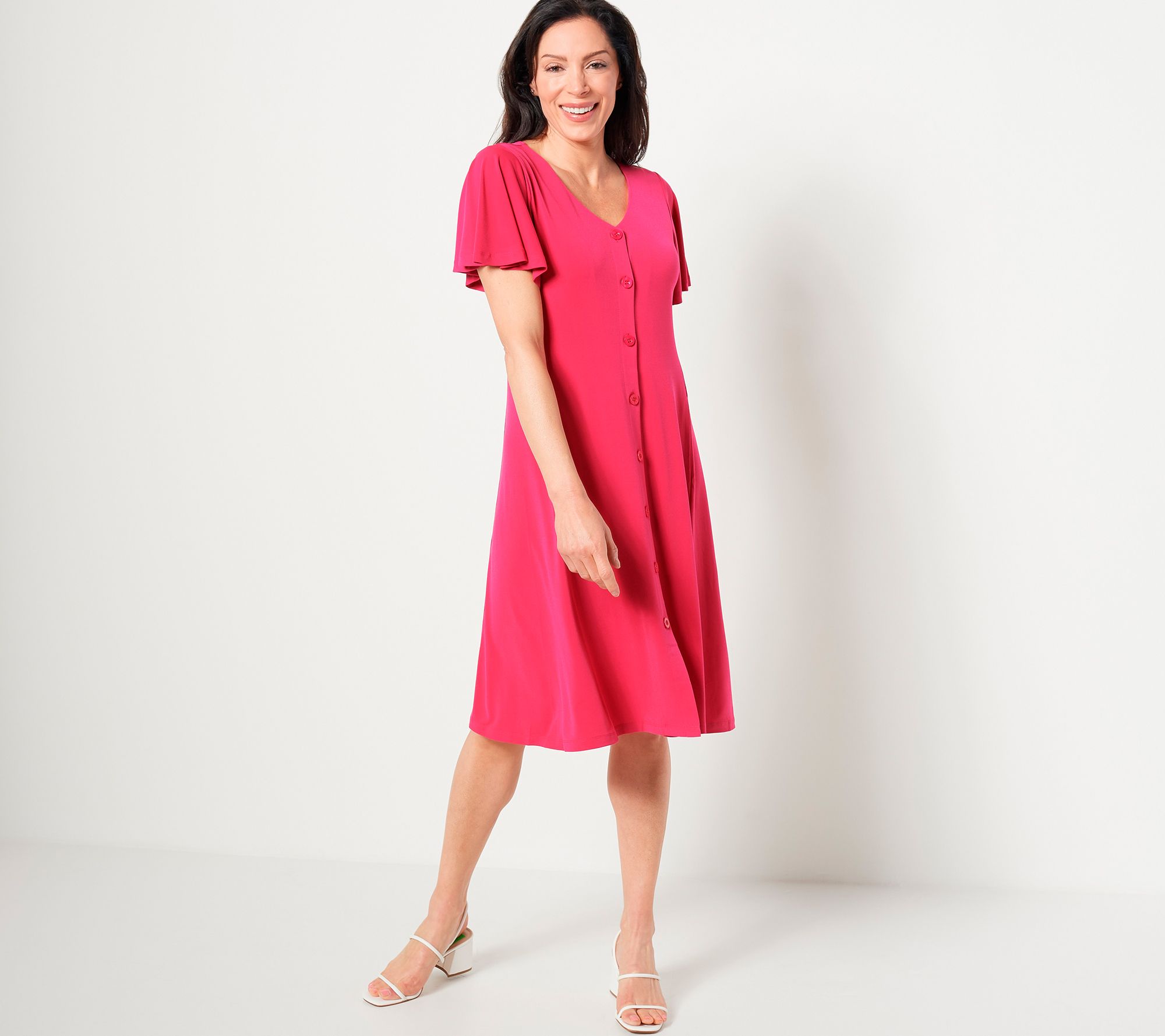 Susan Graver Regular Printed Liquid Knit Button Front Dress
