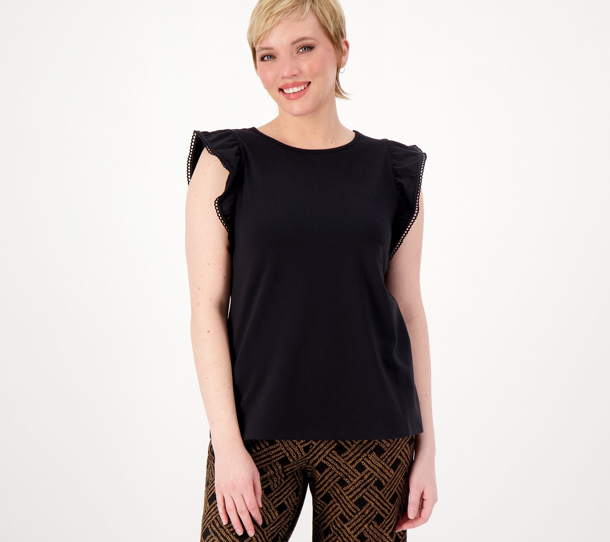 "As Is" Isaac Mizrahi Live! Crew Neck Ruffle Sleeve Top