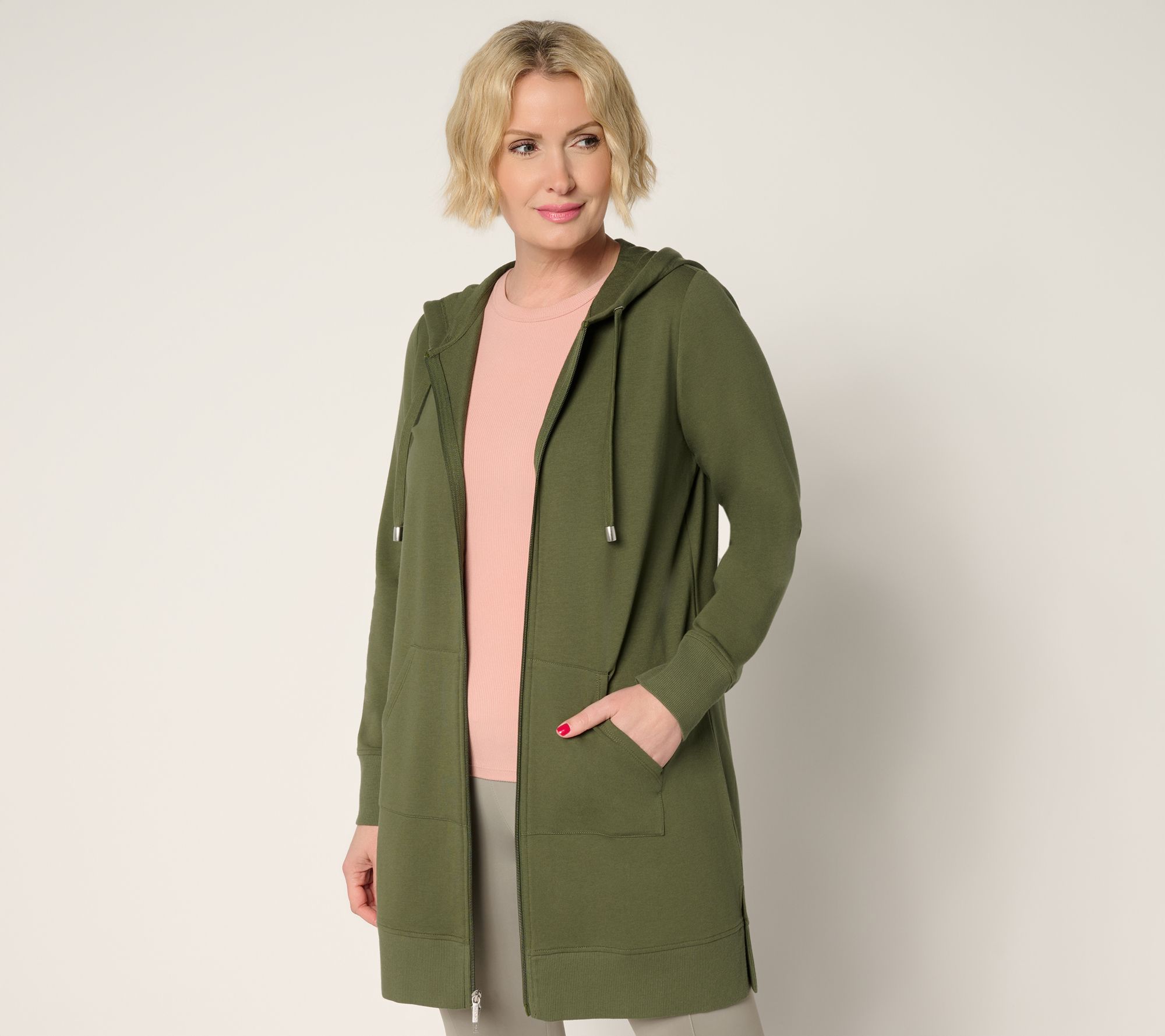 Denim & Co. Active French Terry Regular Hooded ZipFront Tunic Jacket