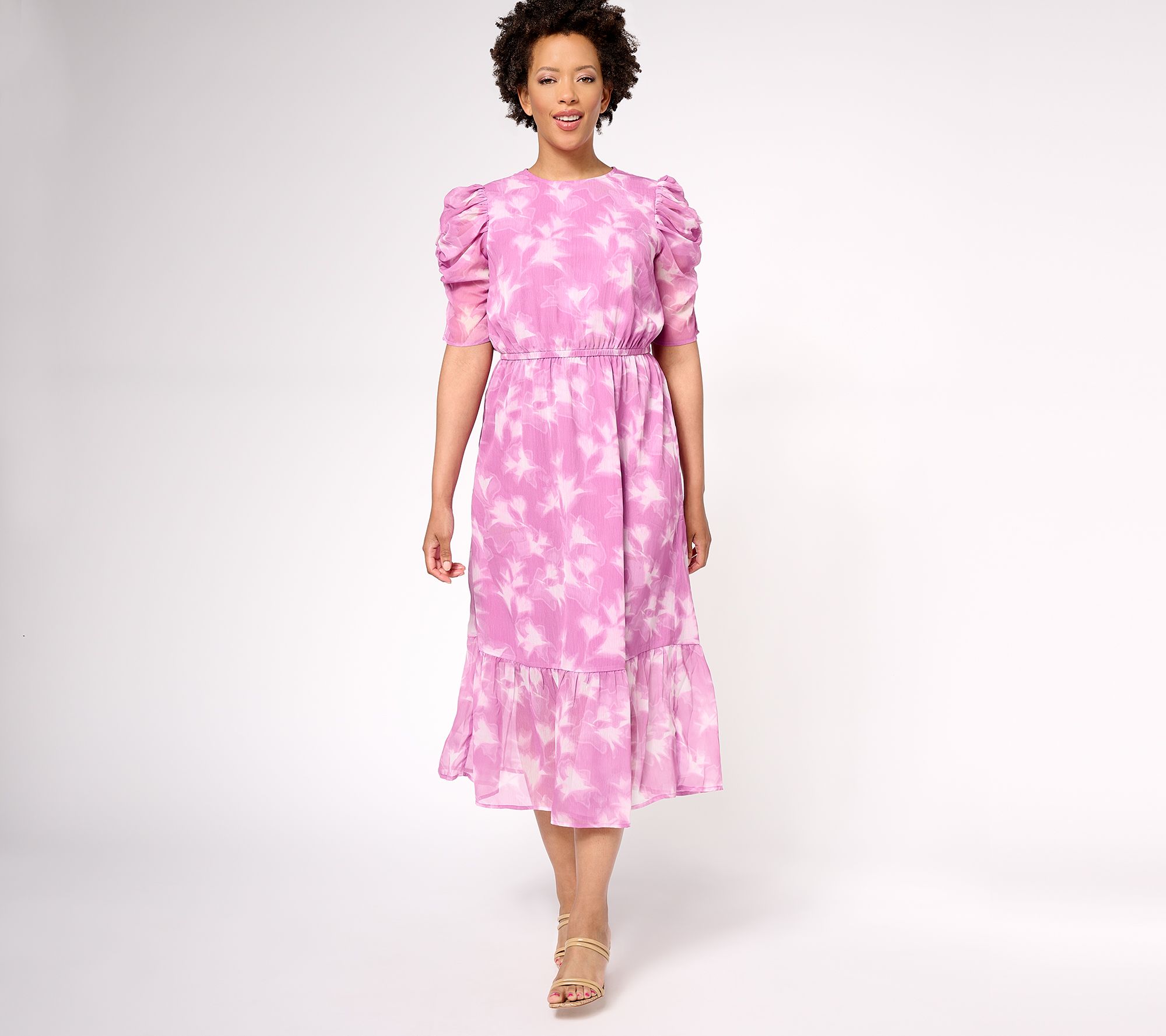 "As Is" Destination 365 Reg Printed Chiffon Midi Dress