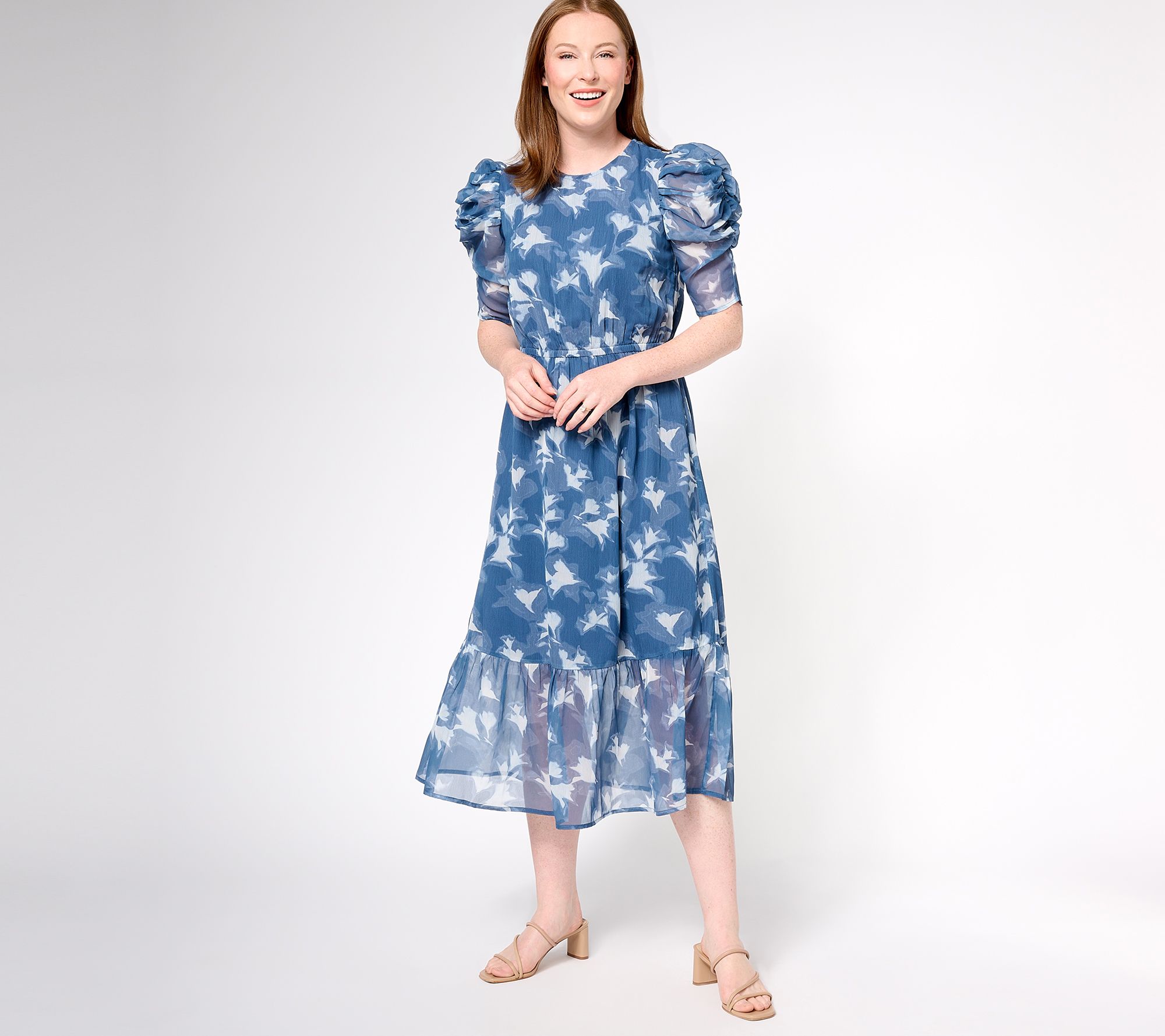"As Is" Destination 365 Reg Printed Chiffon Midi Dress