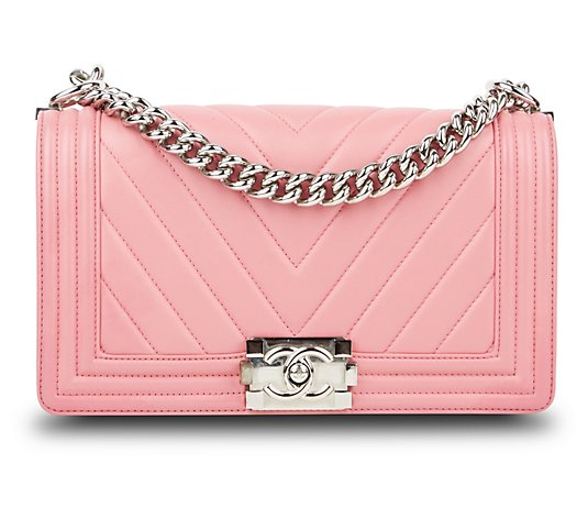 Pre-Owned Chanel Chevron Boy Bag Small LambskinSmall Pink