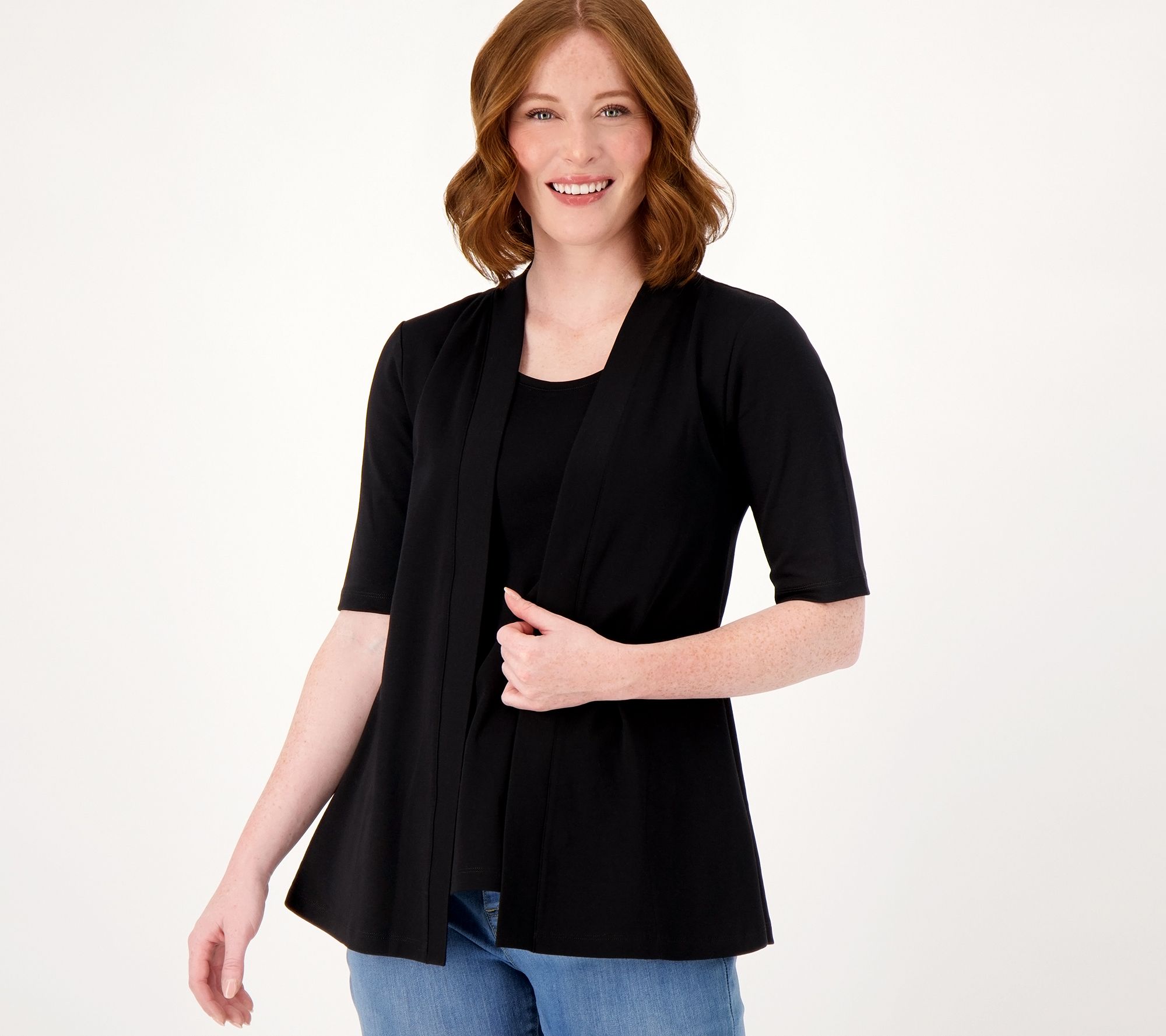 "As Is" Isaac Mizrahi Live Essentials Pima Cotton Layered Look