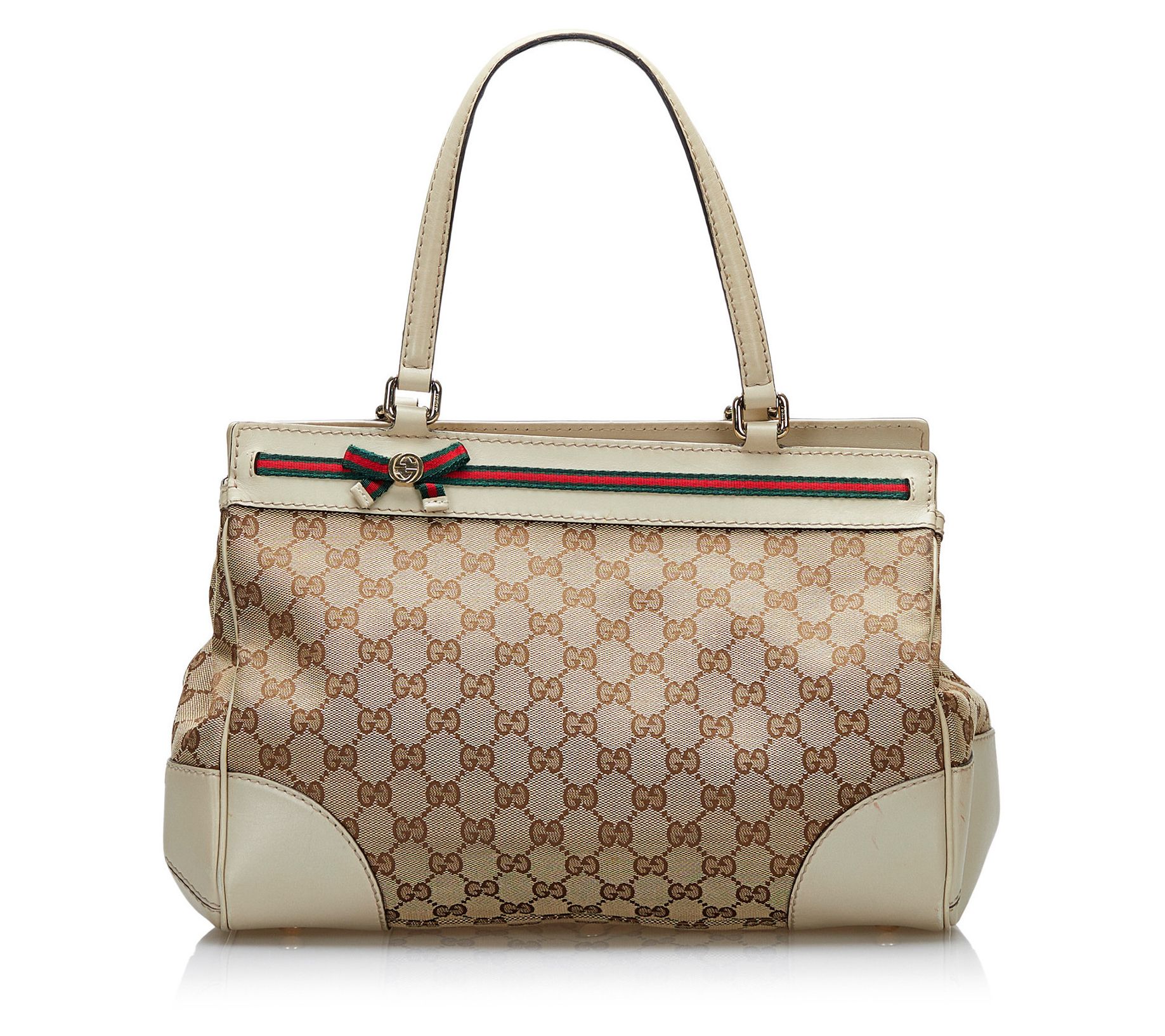 Gucci Pre-owned GG Canvas & White Leather Tote
