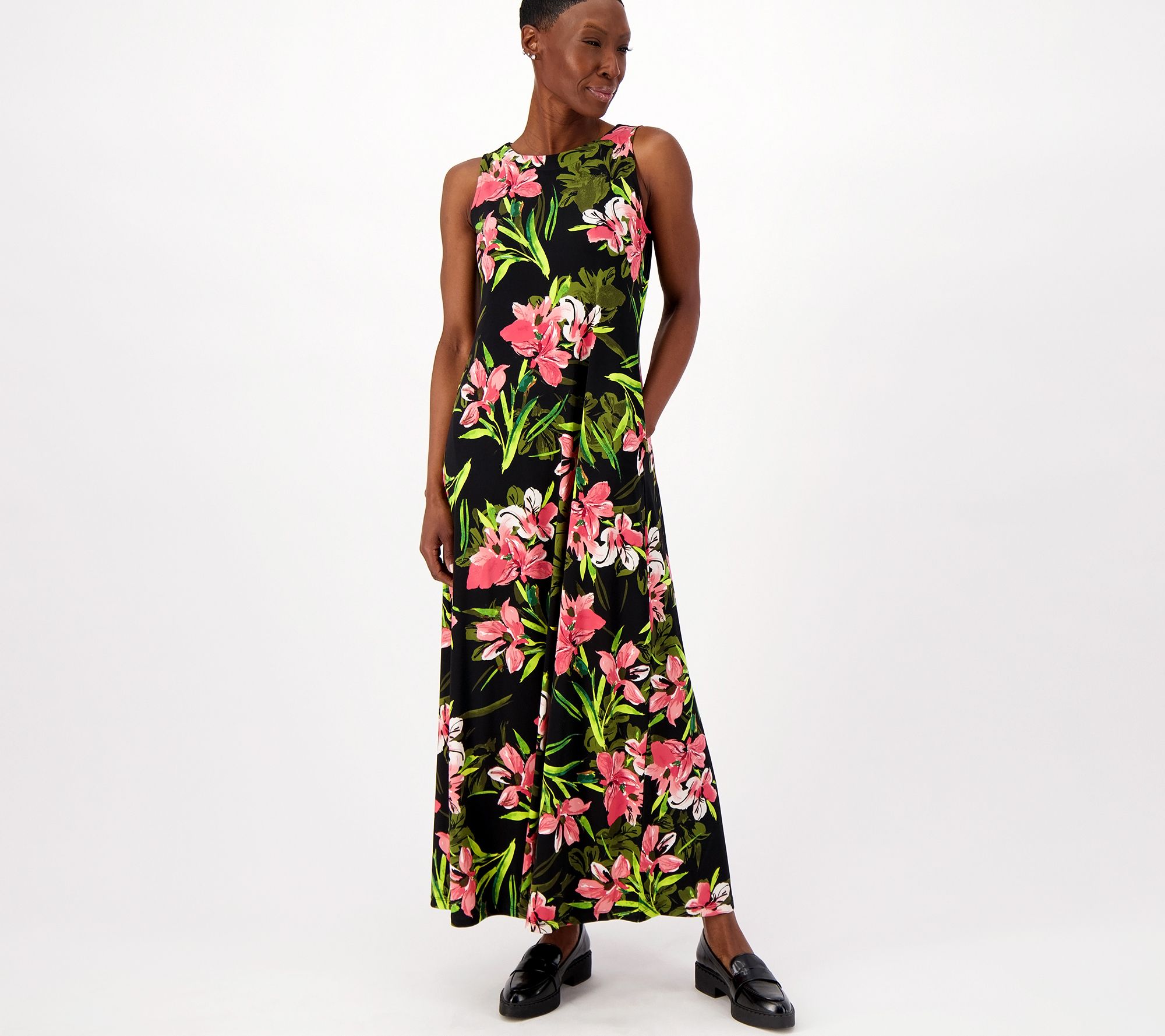 "As Is" Susan Graver Regular Printed Liquid Knit Maxi Dress with Pockets