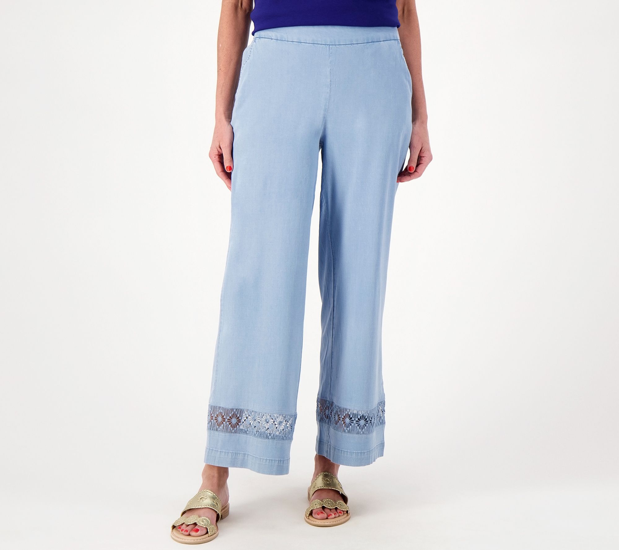 "As Is" Isaac Mizrahi Live Regular Bridgehampton Chambray Pants