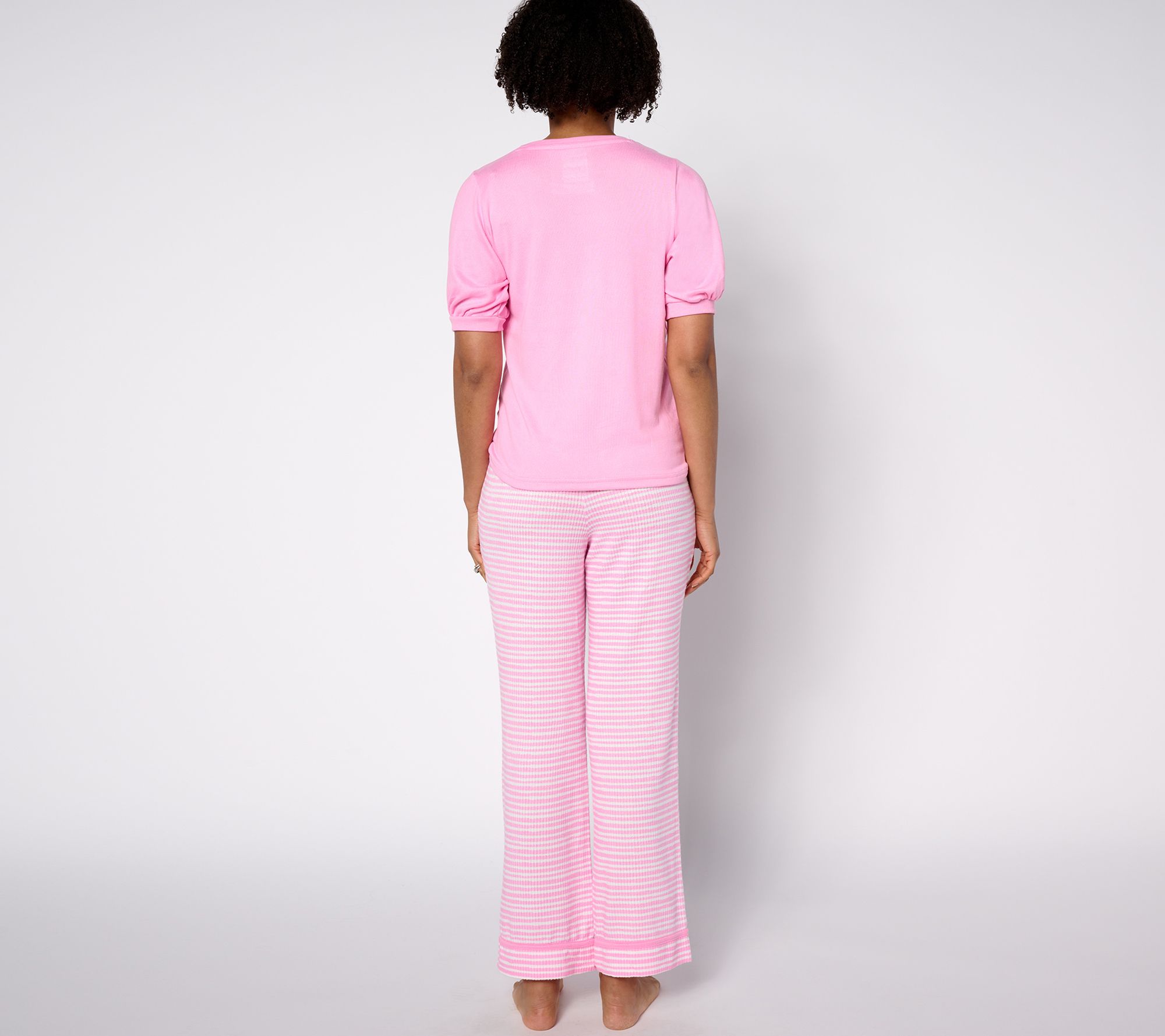 MUK LUKS Ribbed Knit Puff Sleeve & Straight Pant Pajama Set