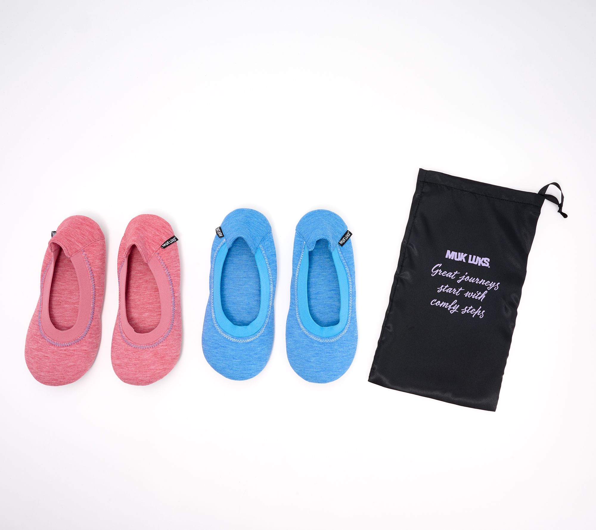 MUK LUKS Set of 2 Travel Ballerina Socks with Bag 