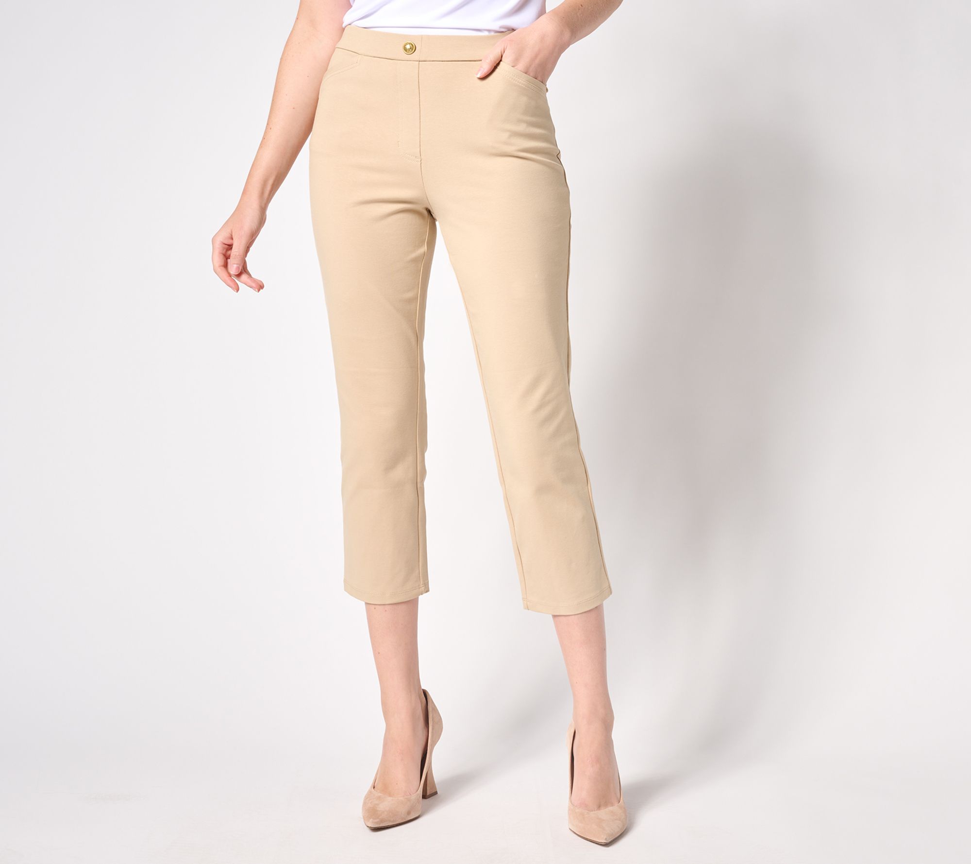 Susan Graver Petite Weekend Essentials Premium Stretch Slim Crop Pants