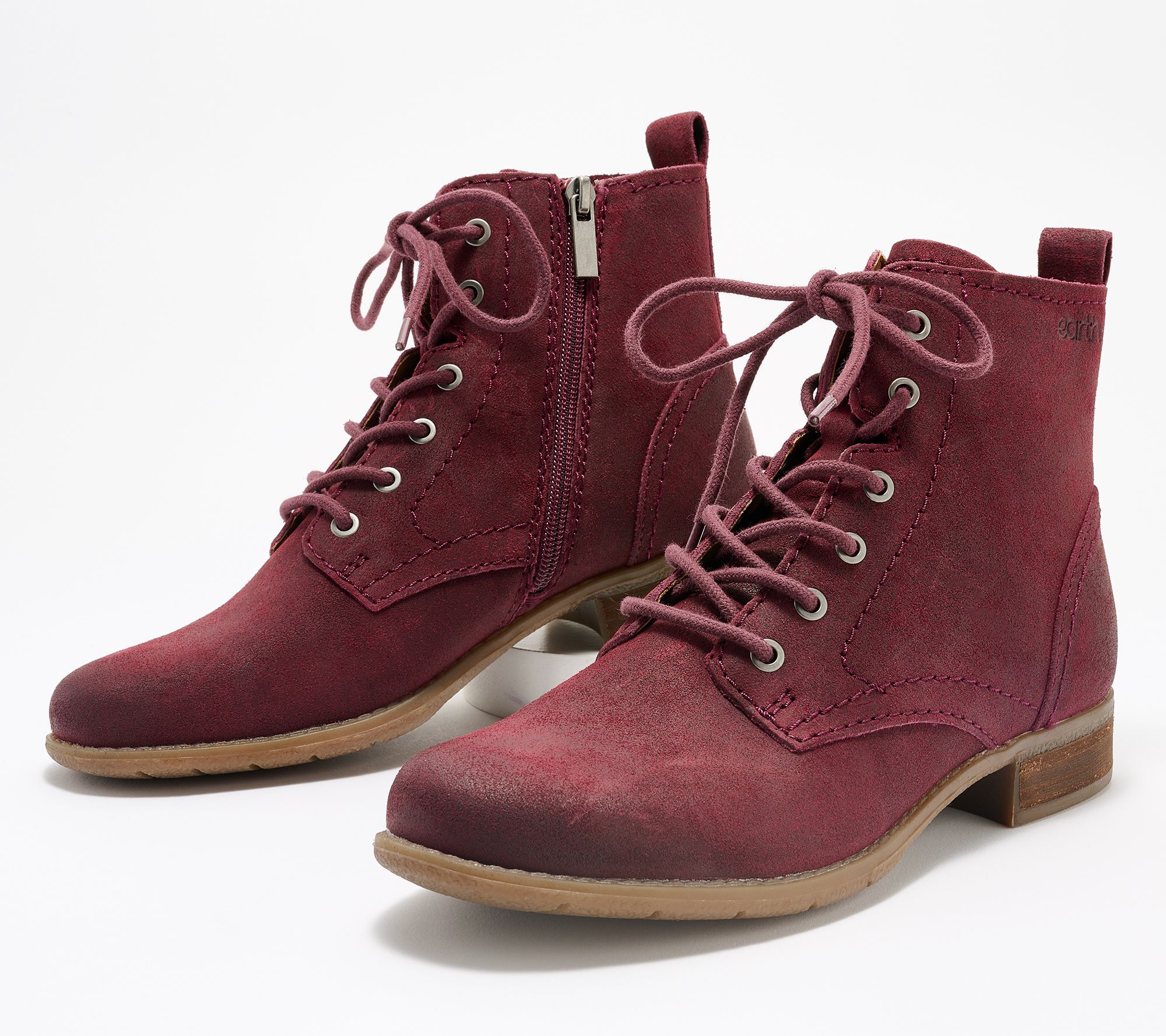 As Is Earth Leather Lace-Up Ankle Boots- Janel 