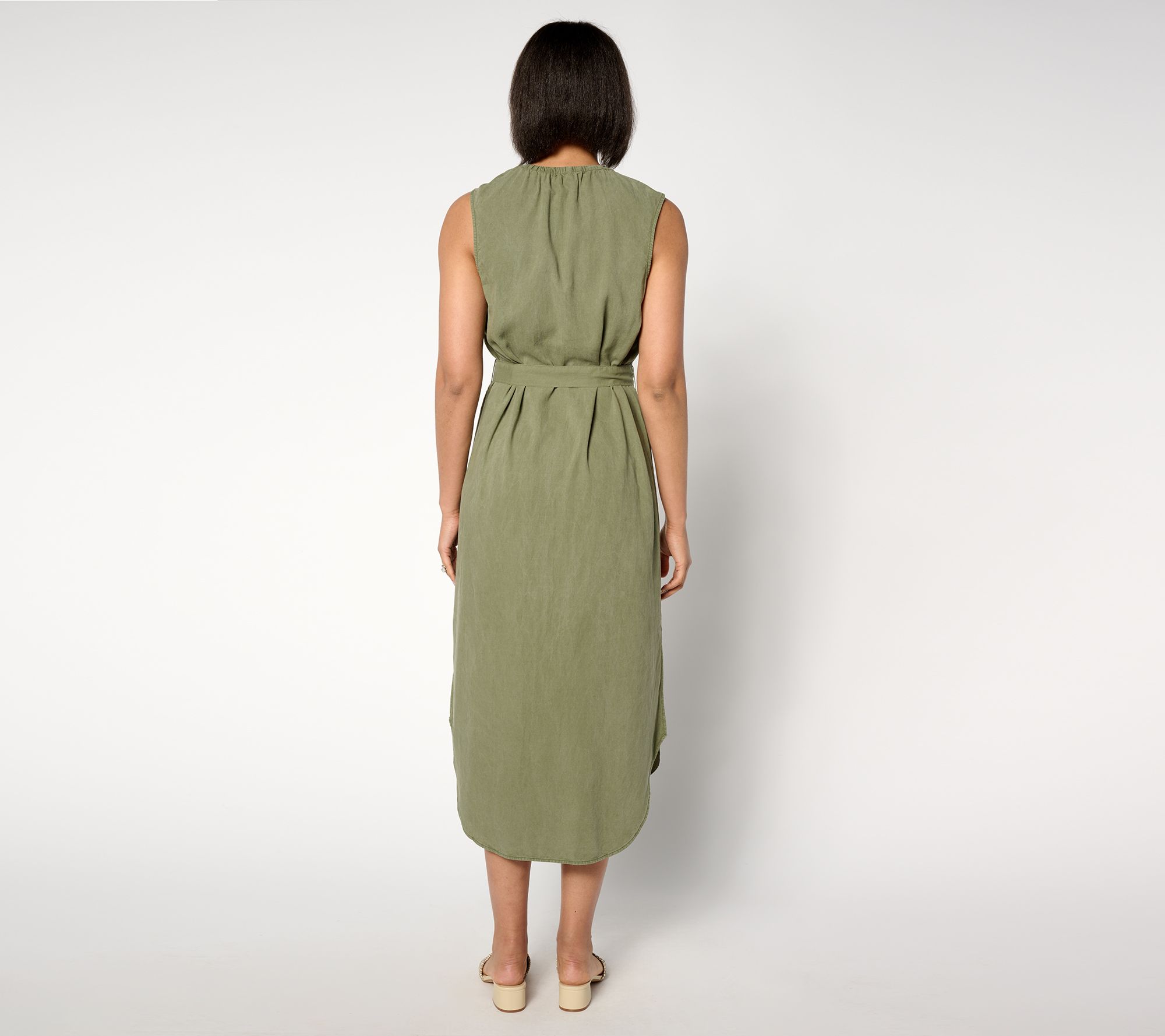 Side Stitch Sleeveless Tie Waist Shirt Dress - QVC.com