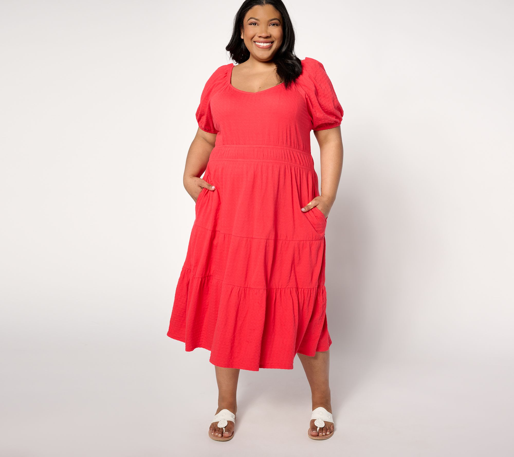 Destination 365 Regular Puff Sleeve Sweetheart Midi Dress