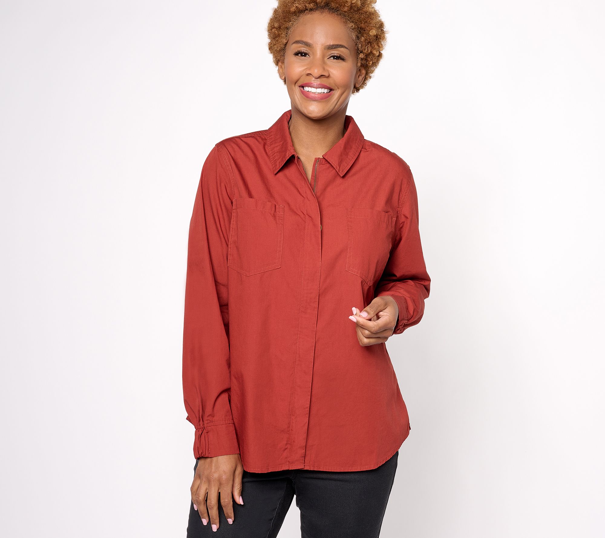 "As Is" Denim & Co. Adaptive Collared Shirt with Side Slits